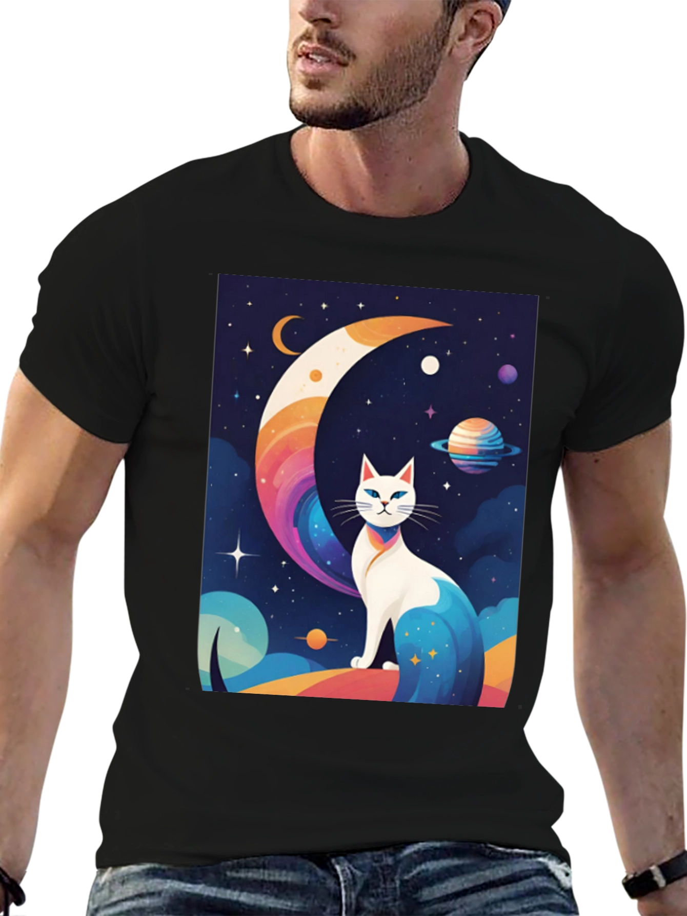 Cosmic Cat T-Shirt - Unique Galaxy Design