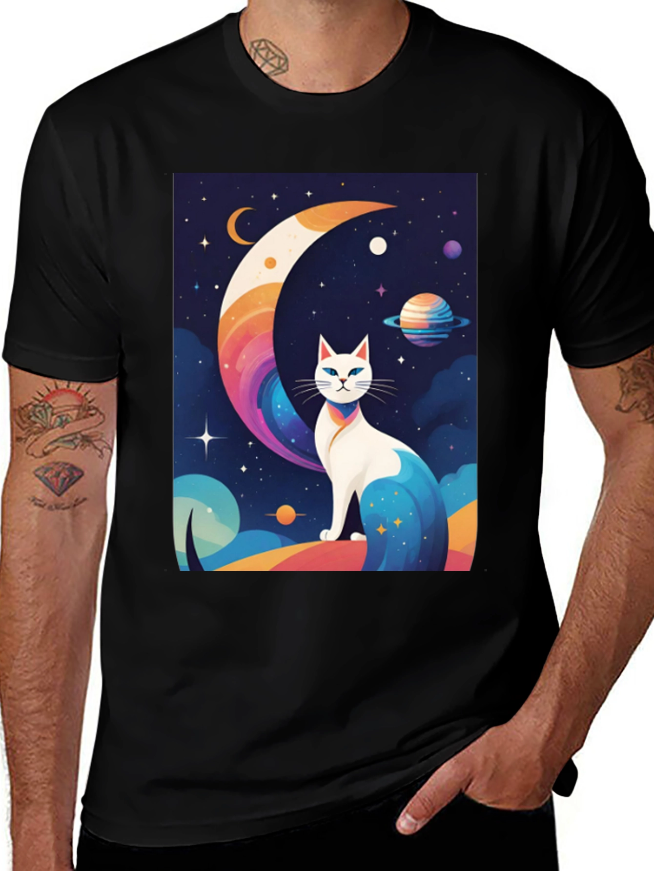Cosmic Cat T-Shirt - Unique Galaxy Design