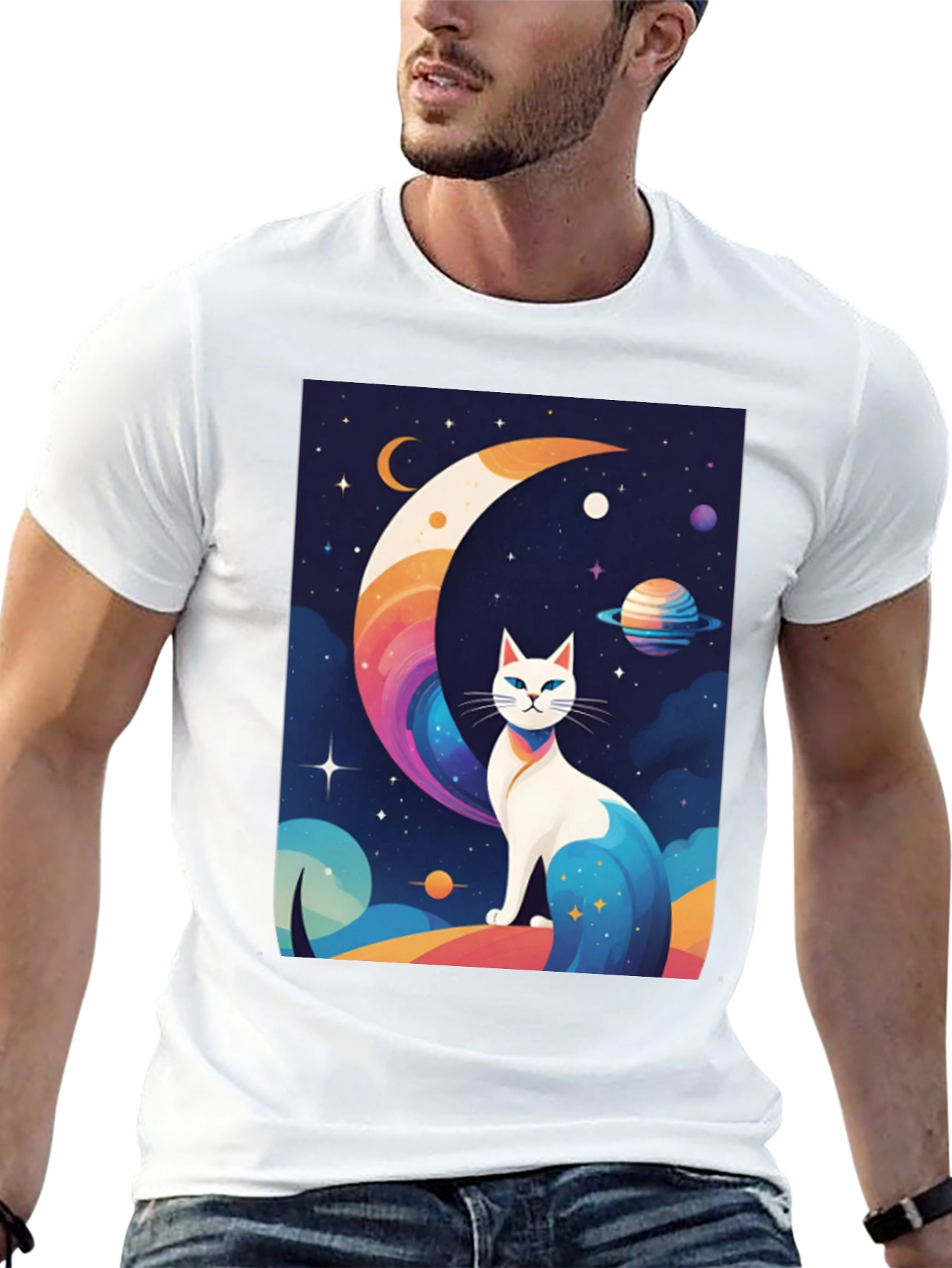 Cosmic Cat T-Shirt - Unique Galaxy Design