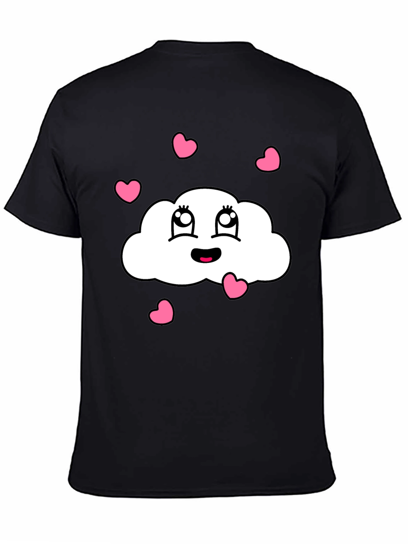 Cute Cloud Heart Graphic Black T-Shirt