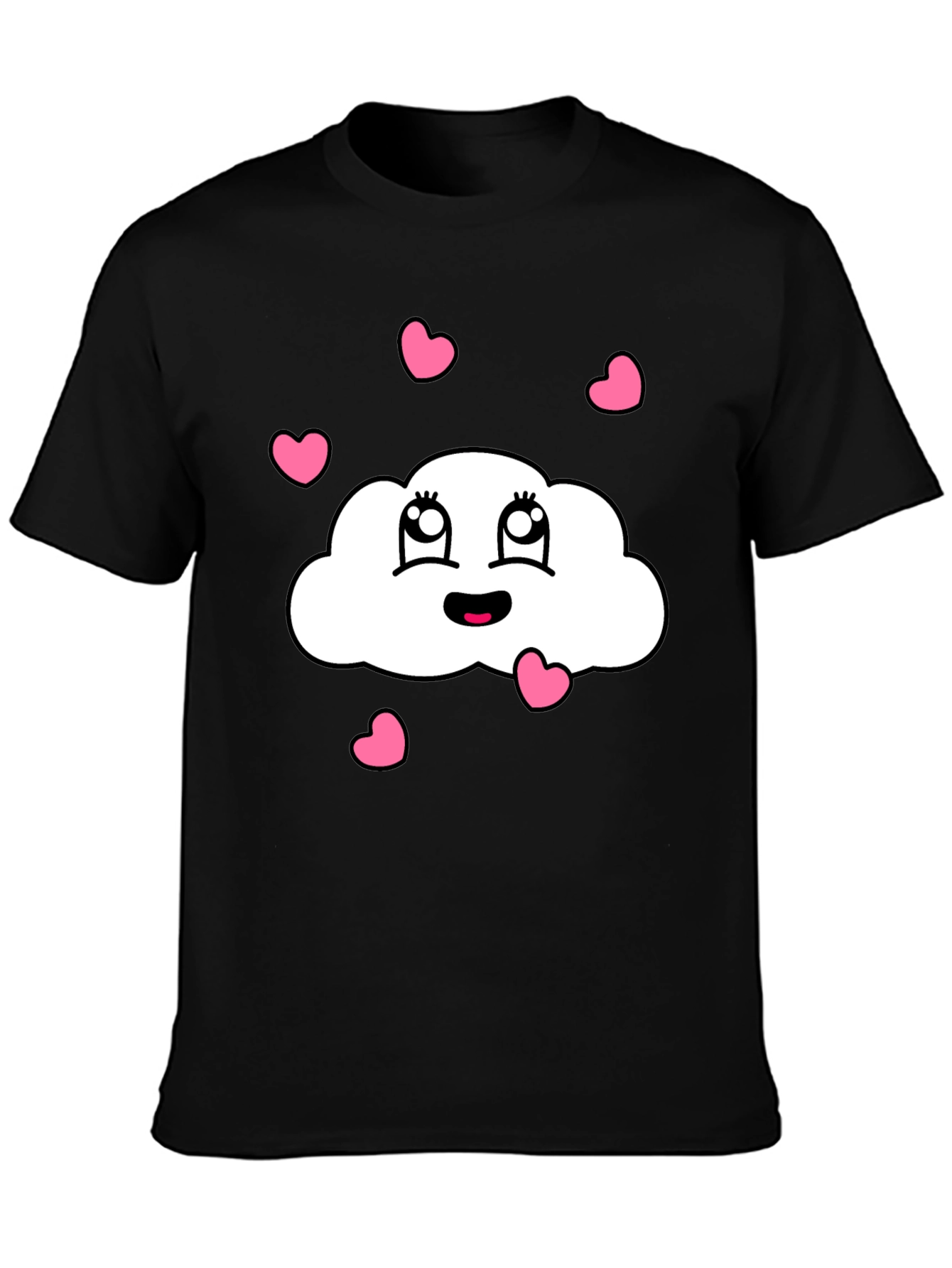 Cute Cloud Heart Graphic Black T-Shirt