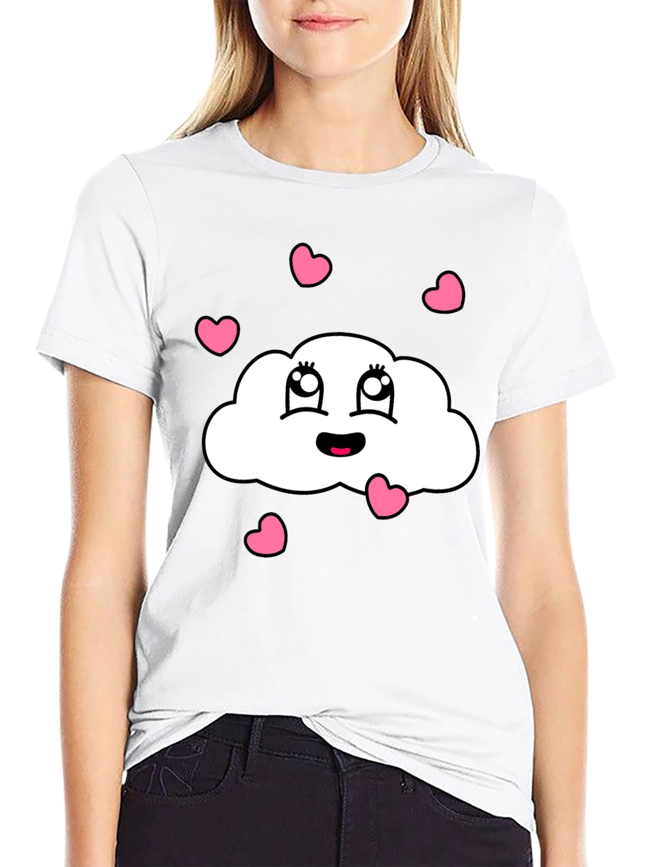 Cute Cloud Heart Graphic Black T-Shirt