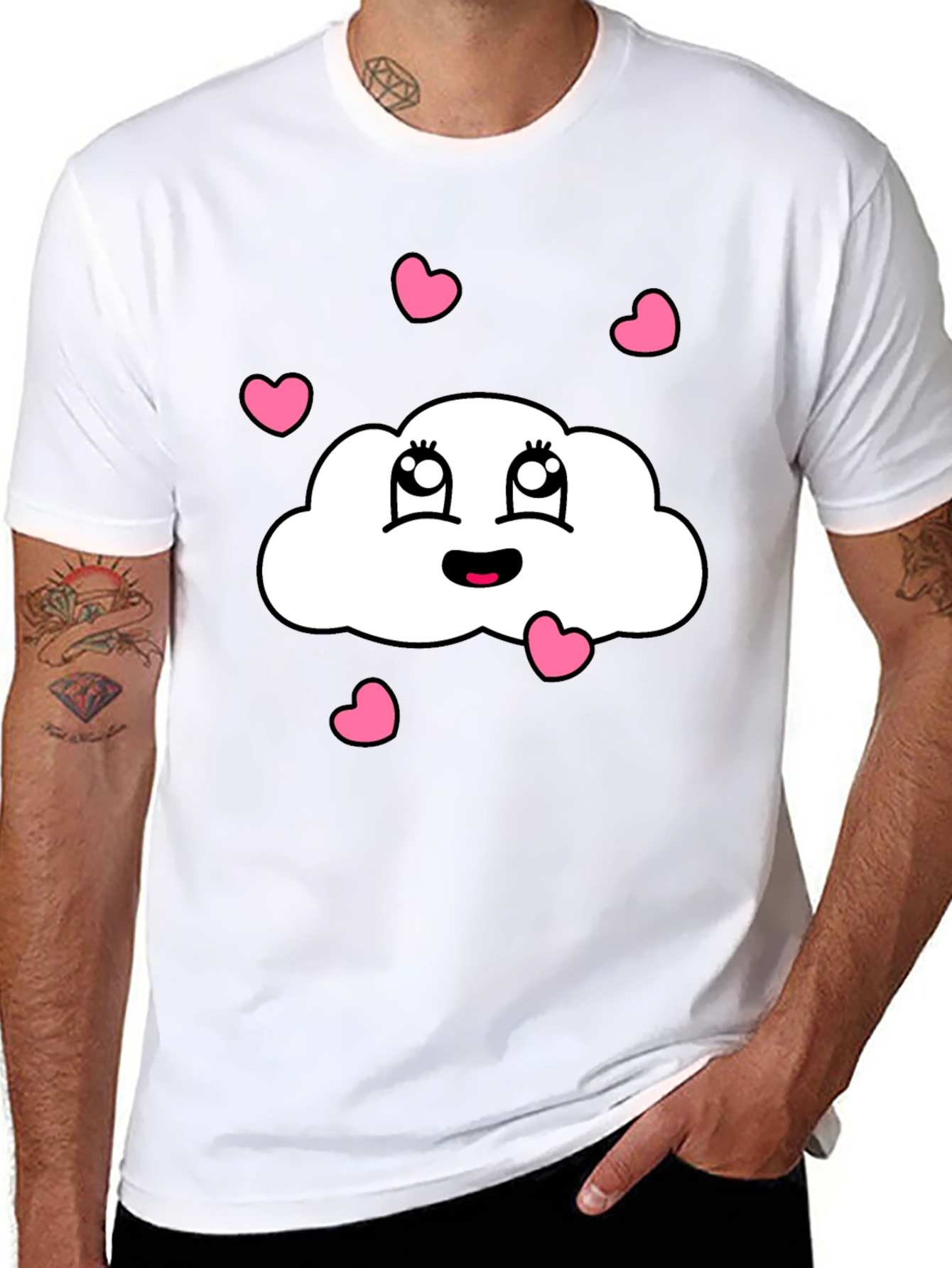 Cute Cloud Heart Graphic Black T-Shirt