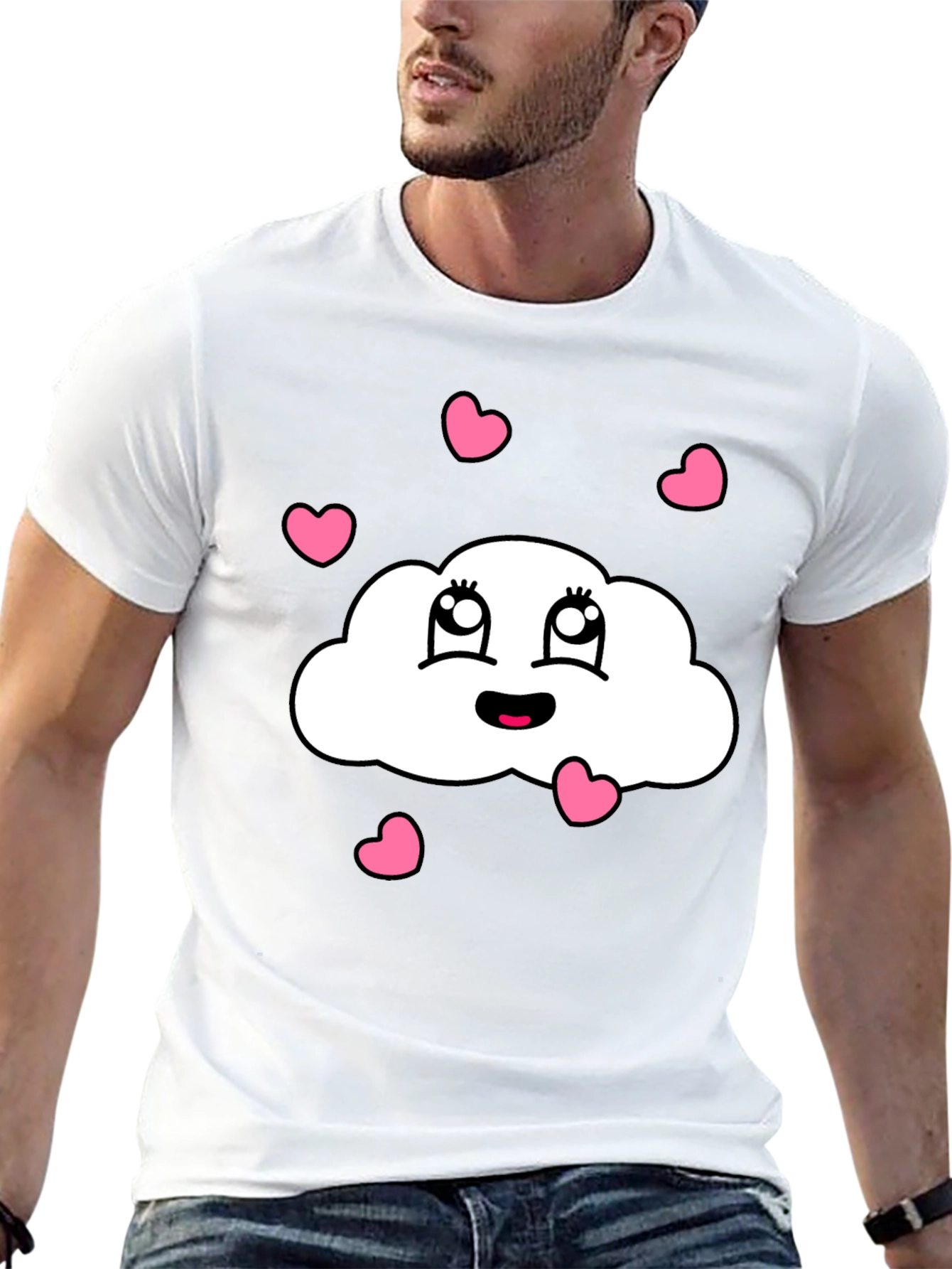 Cute Cloud Heart Graphic Black T-Shirt
