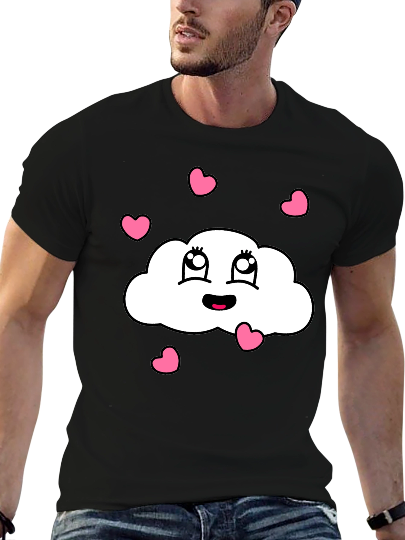 Cute Cloud Heart Graphic Black T-Shirt