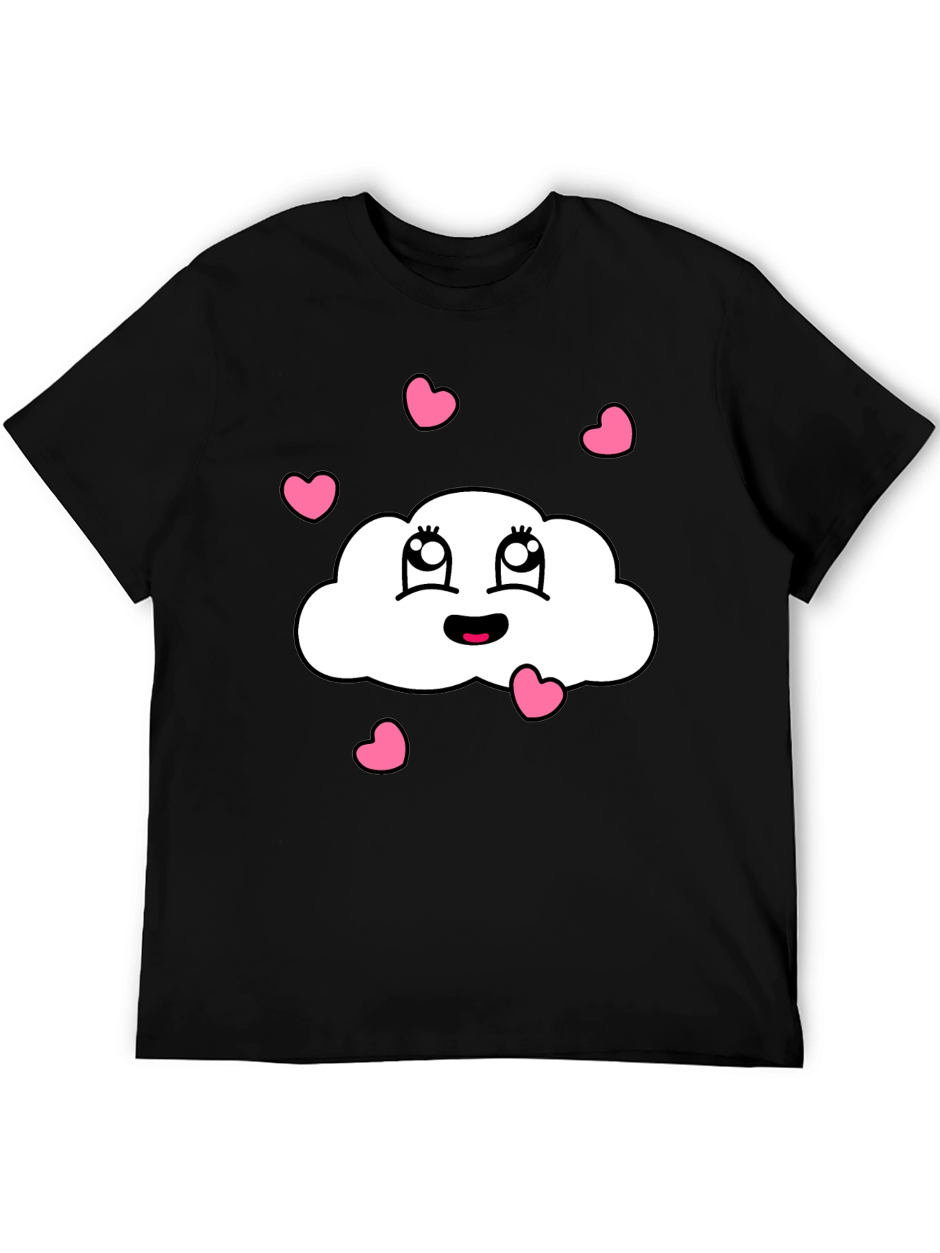 Cute Cloud Heart Graphic Black T-Shirt