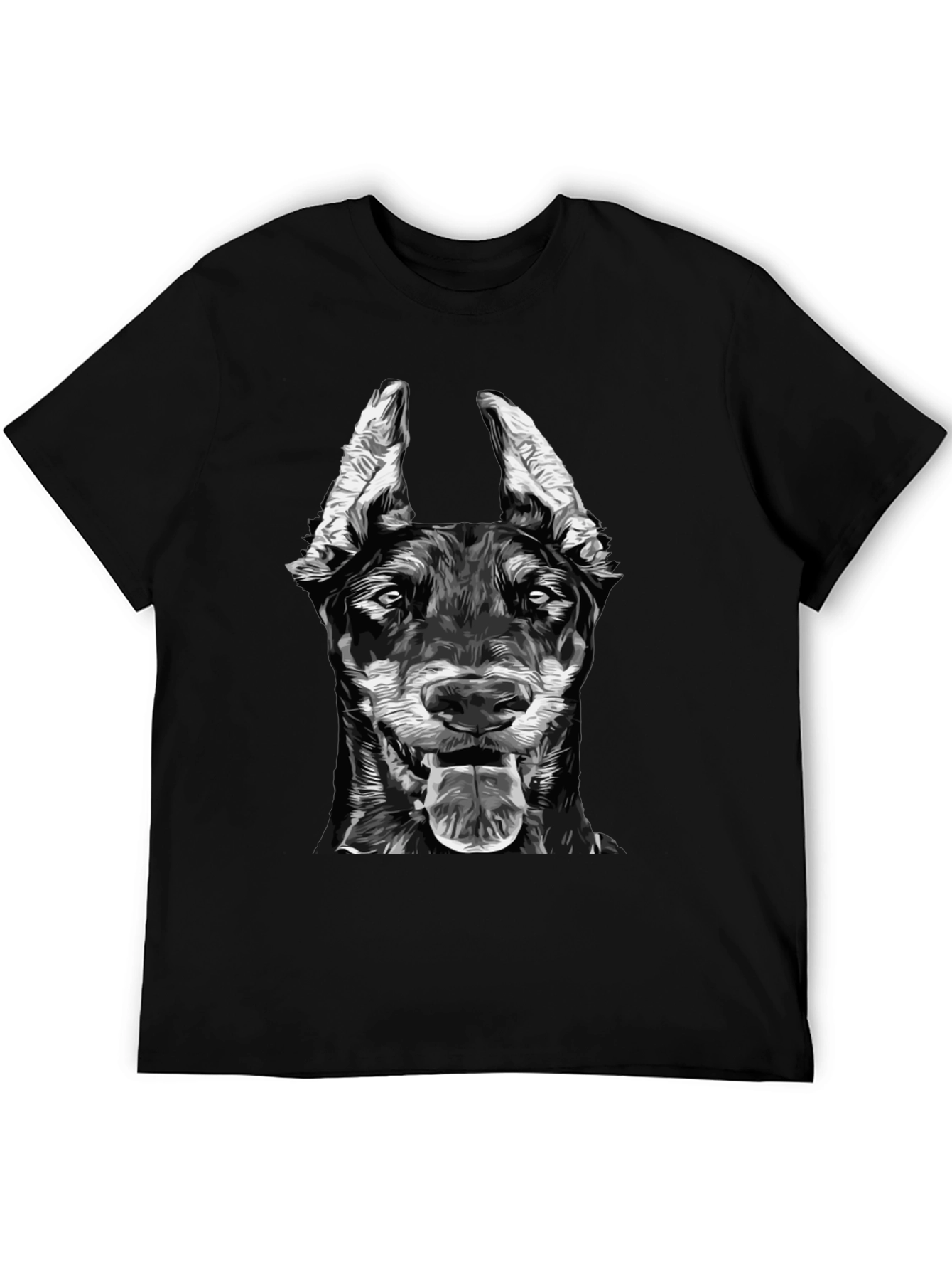 Doberman Dog Graphic Print Black T-Shirt