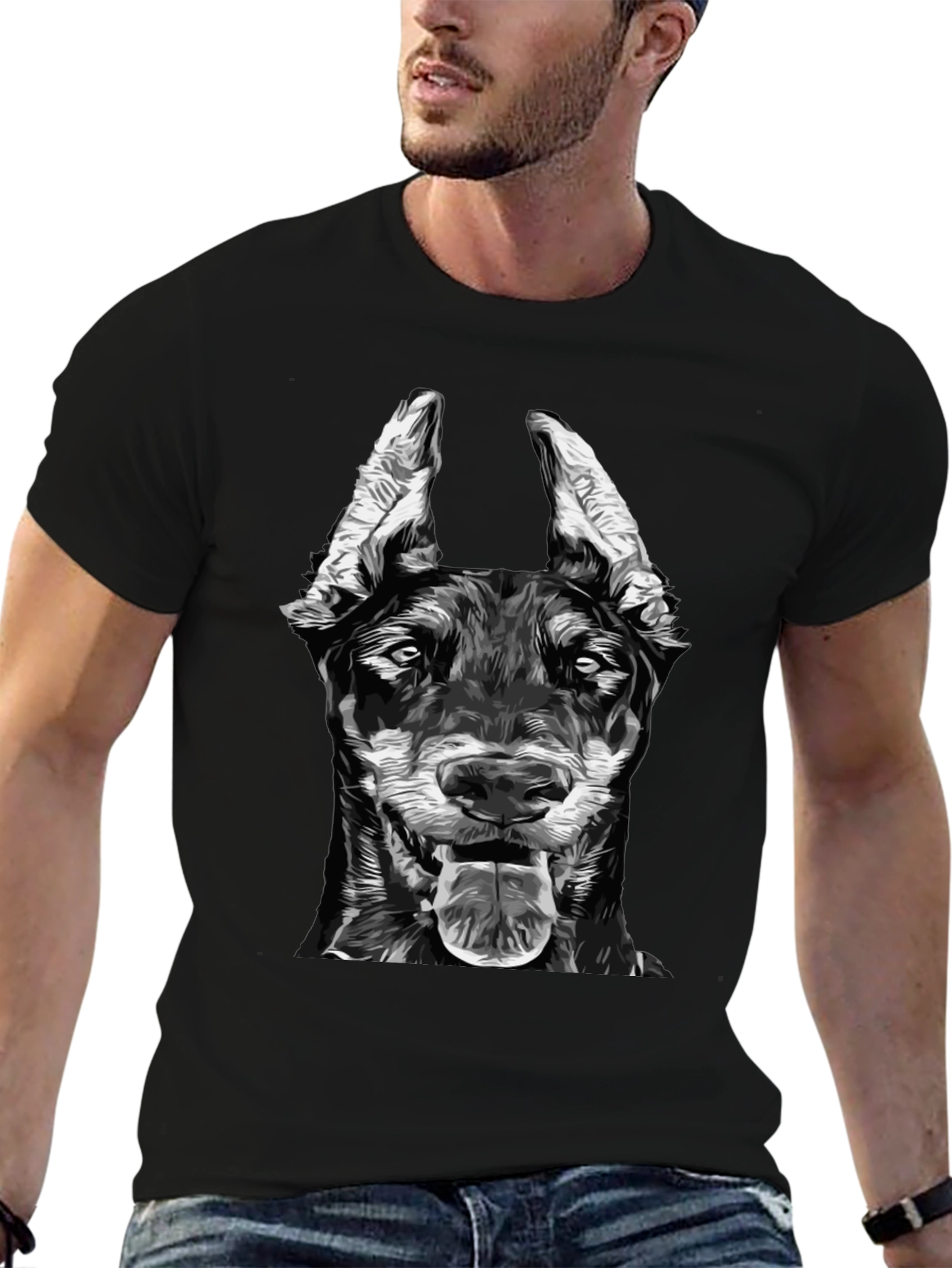 Doberman Dog Graphic Print Black T-Shirt