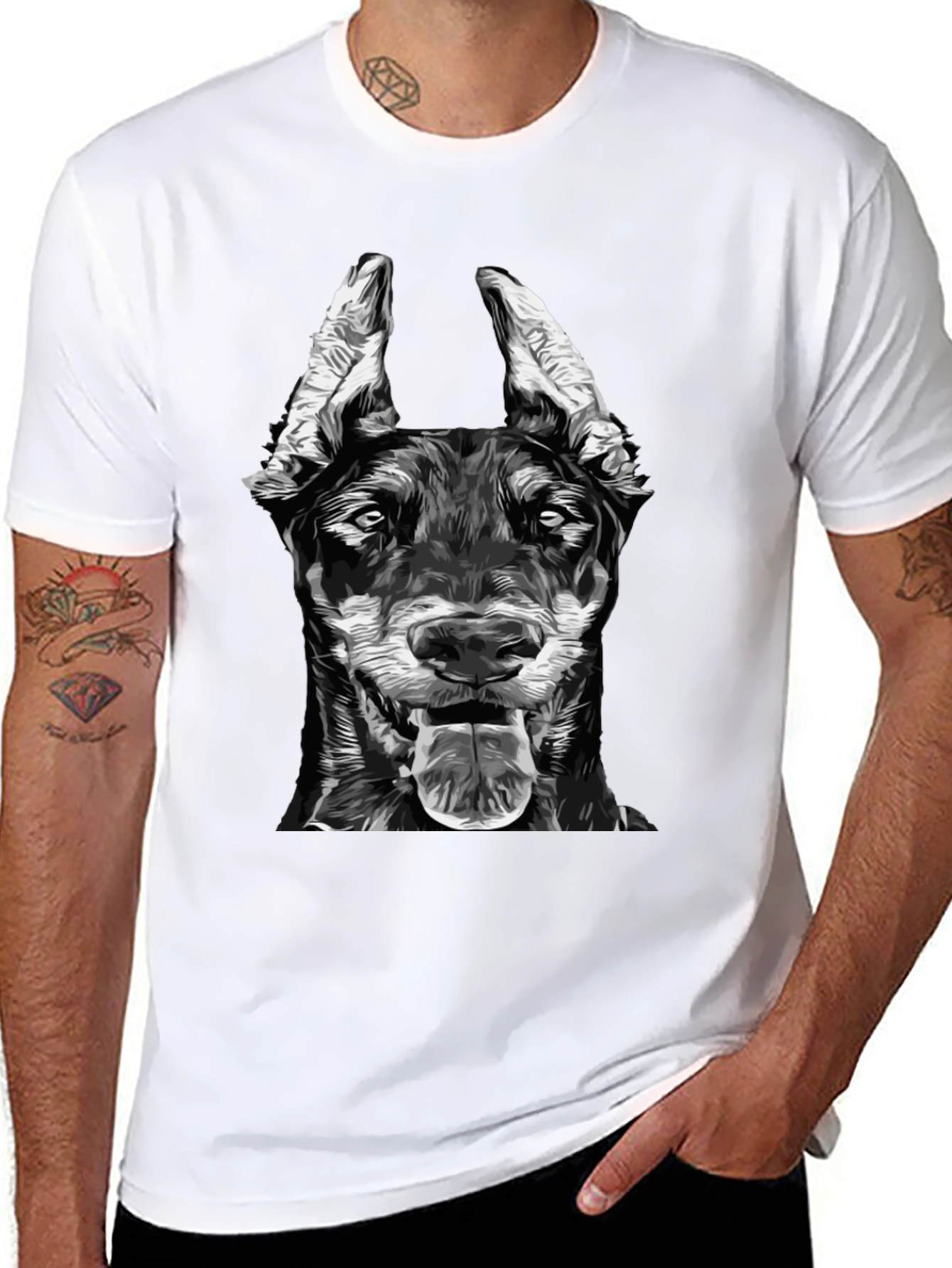 Doberman Dog Graphic Print Black T-Shirt