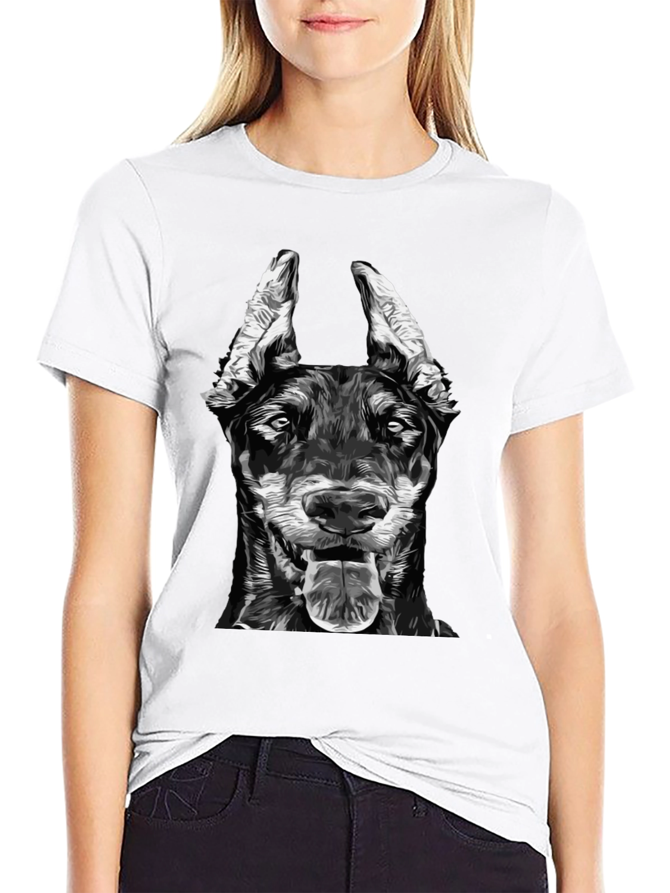 Doberman Dog Graphic Print Black T-Shirt