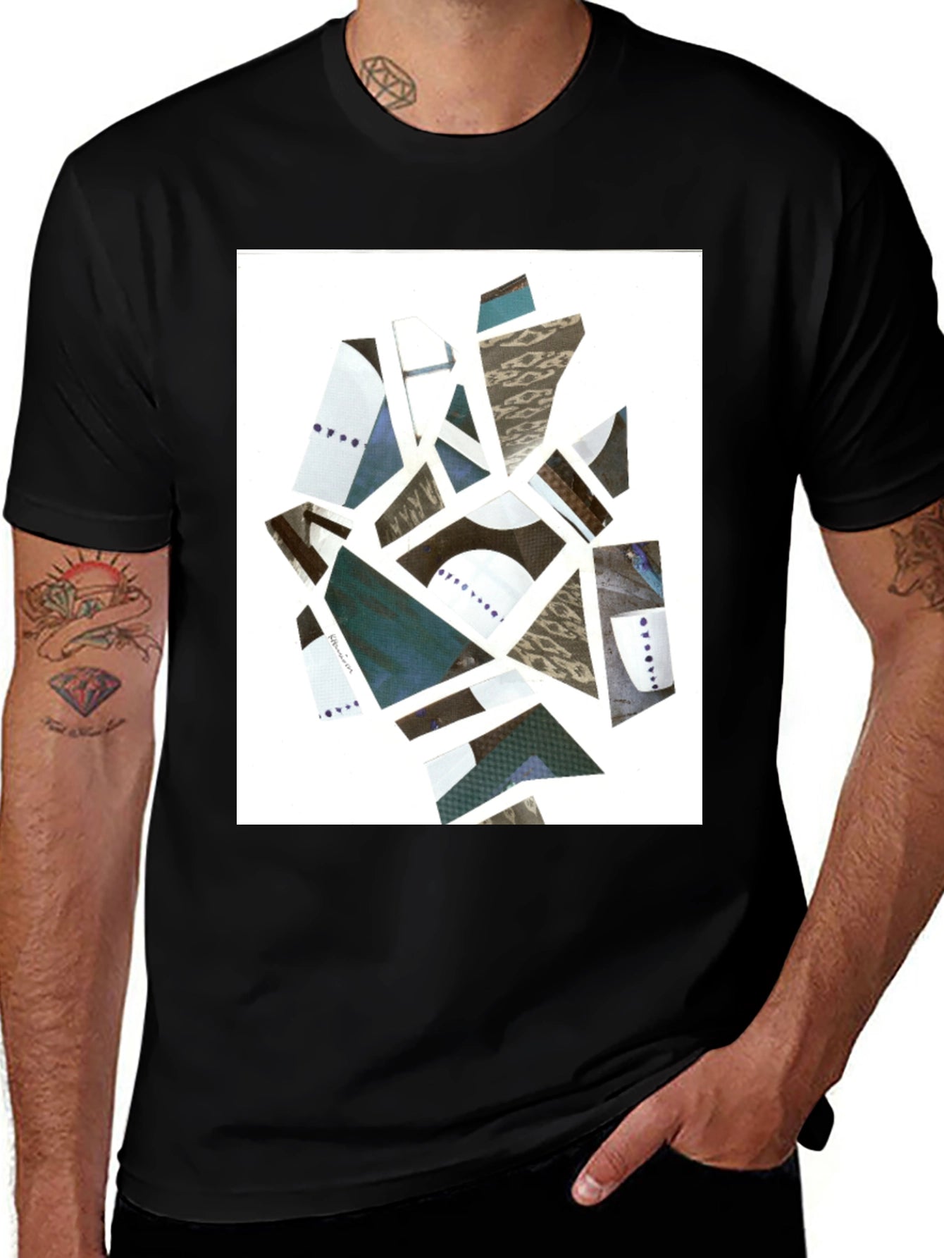 Abstract Geometric Collage Tee - Modern Art Shirt