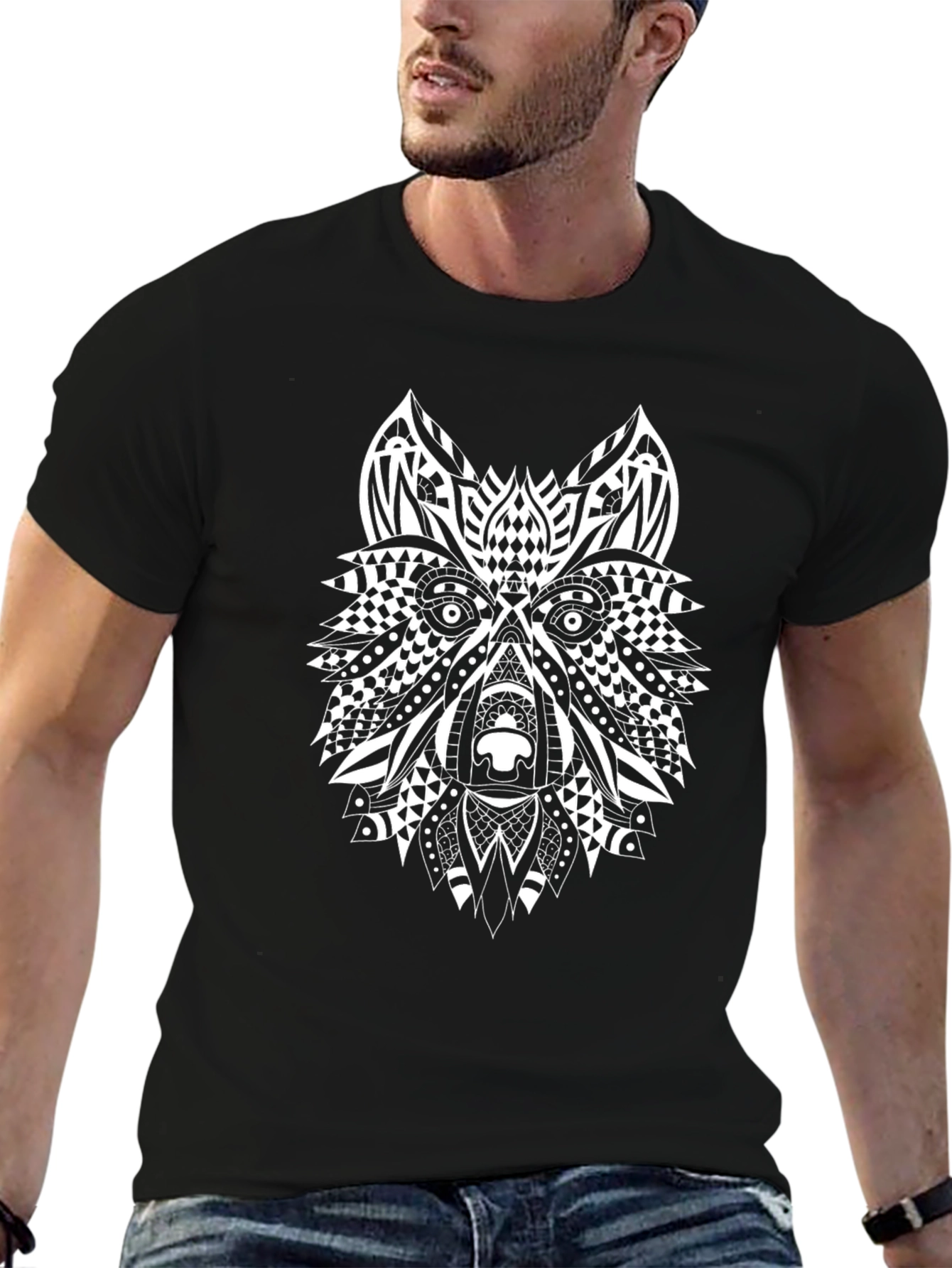 Abstract Wolf Graphic Print T-Shirt