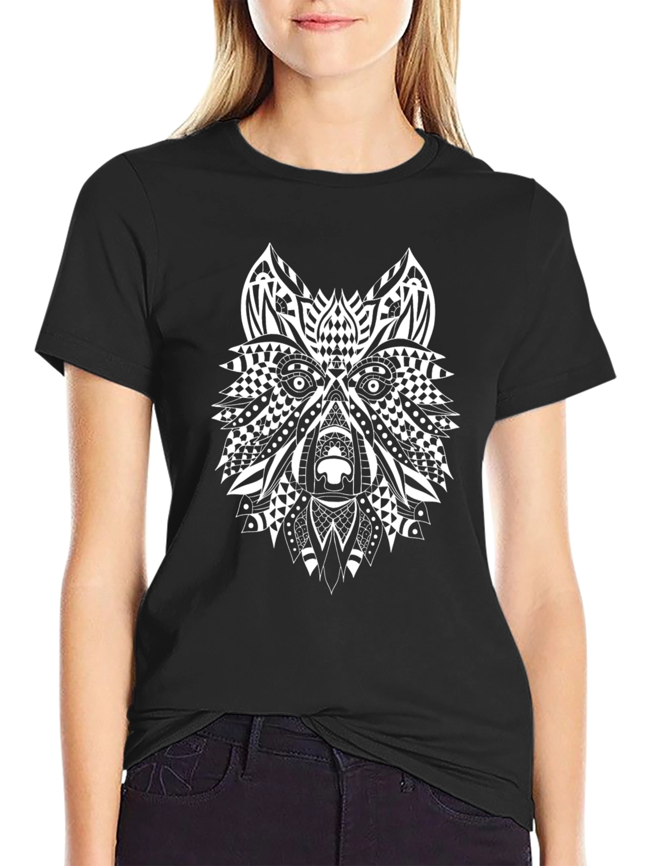 Abstract Wolf Graphic Print T-Shirt
