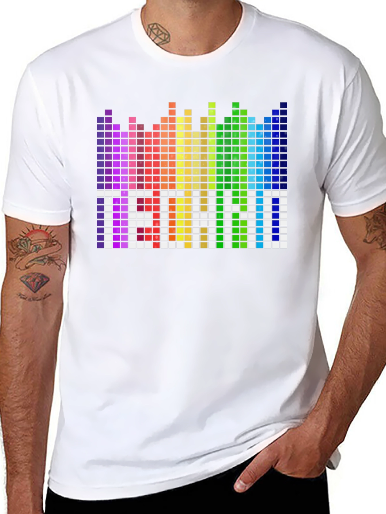 Pixel Techno T-Shirt - Rainbow Equalizer Design