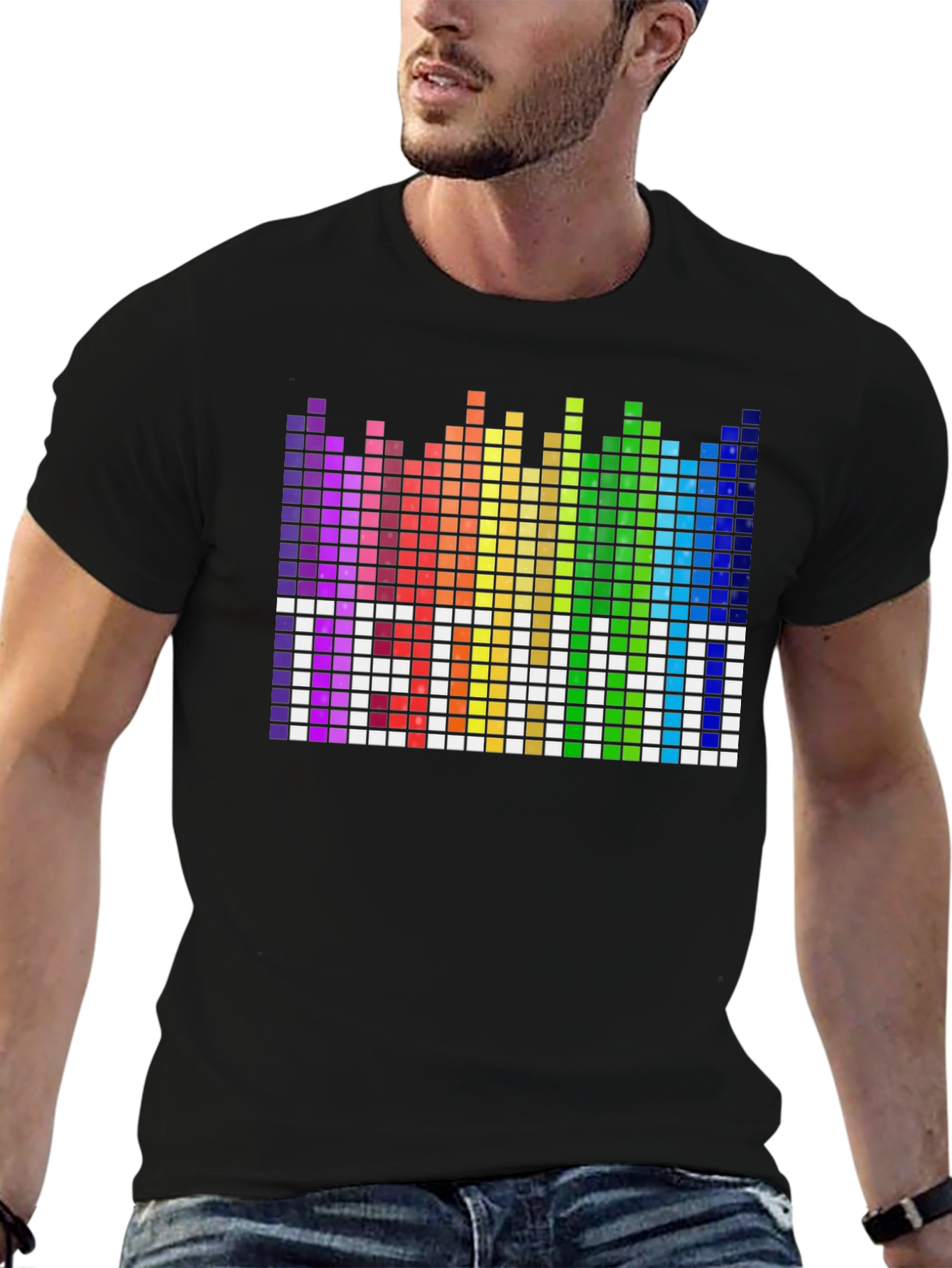 Pixel Techno T-Shirt - Rainbow Equalizer Design