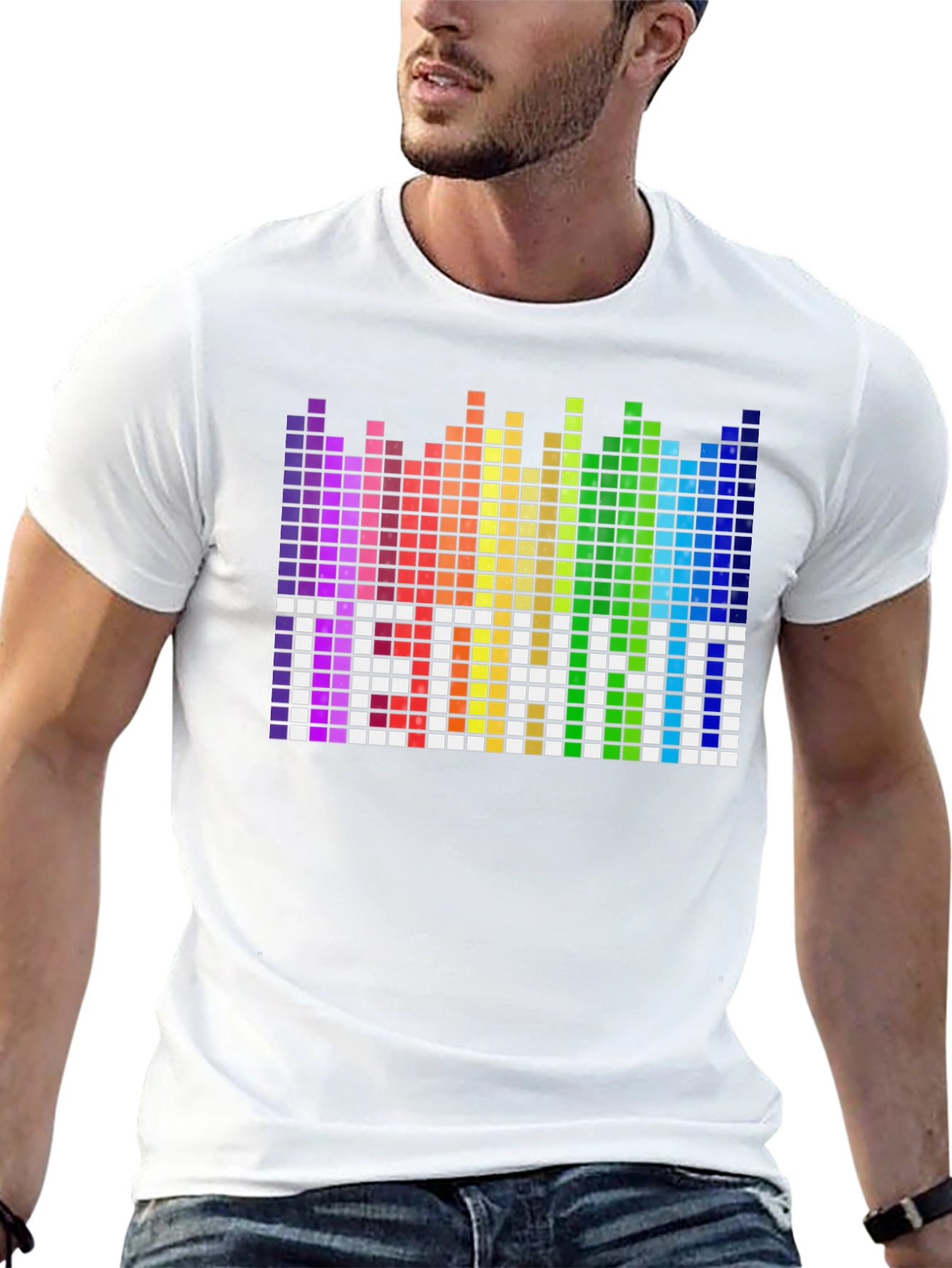 Pixel Techno T-Shirt - Rainbow Equalizer Design