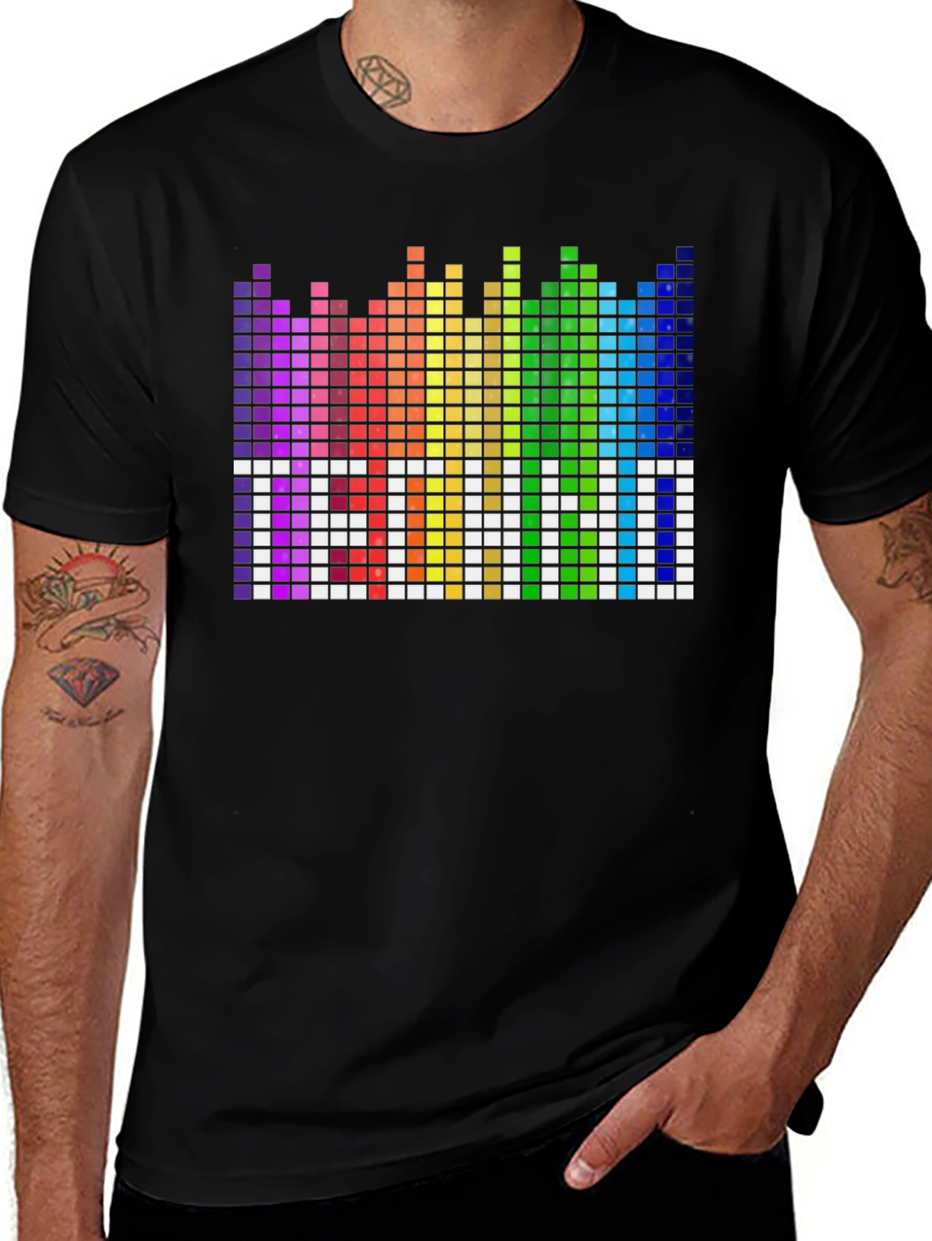 Pixel Techno T-Shirt - Rainbow Equalizer Design