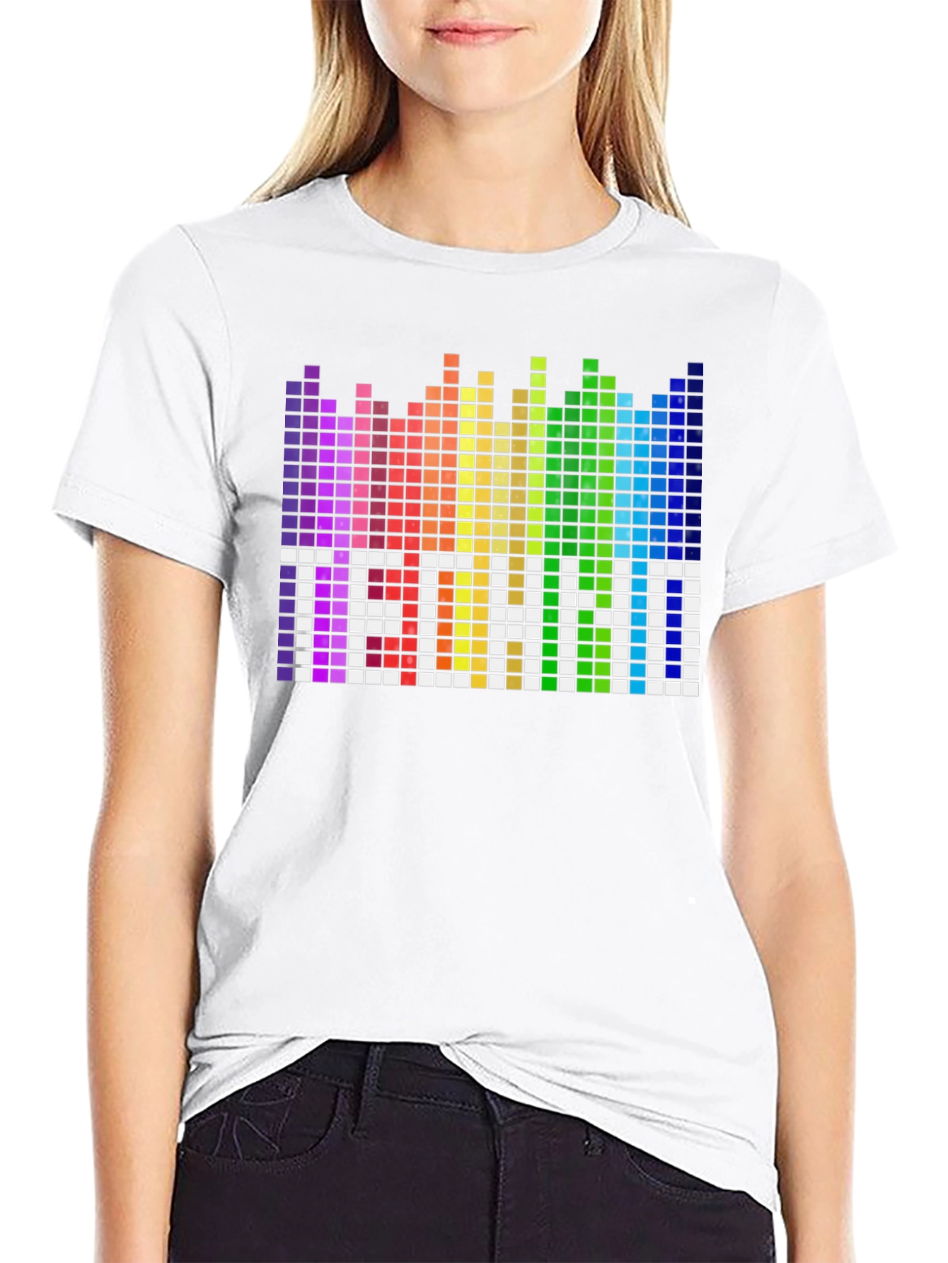 Pixel Techno T-Shirt - Rainbow Equalizer Design
