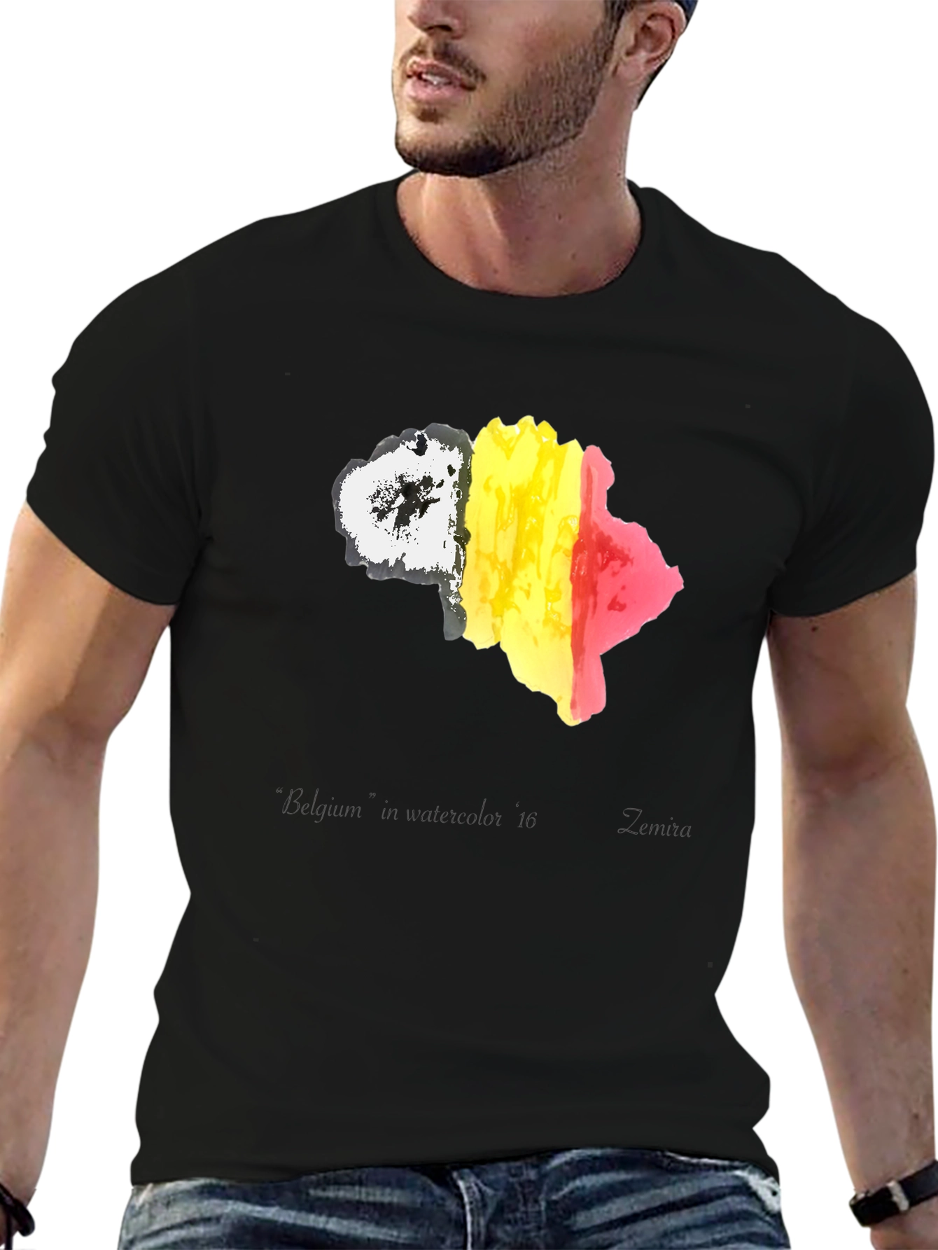 Belgium Flag Map T-Shirt - Black Cotton Tee