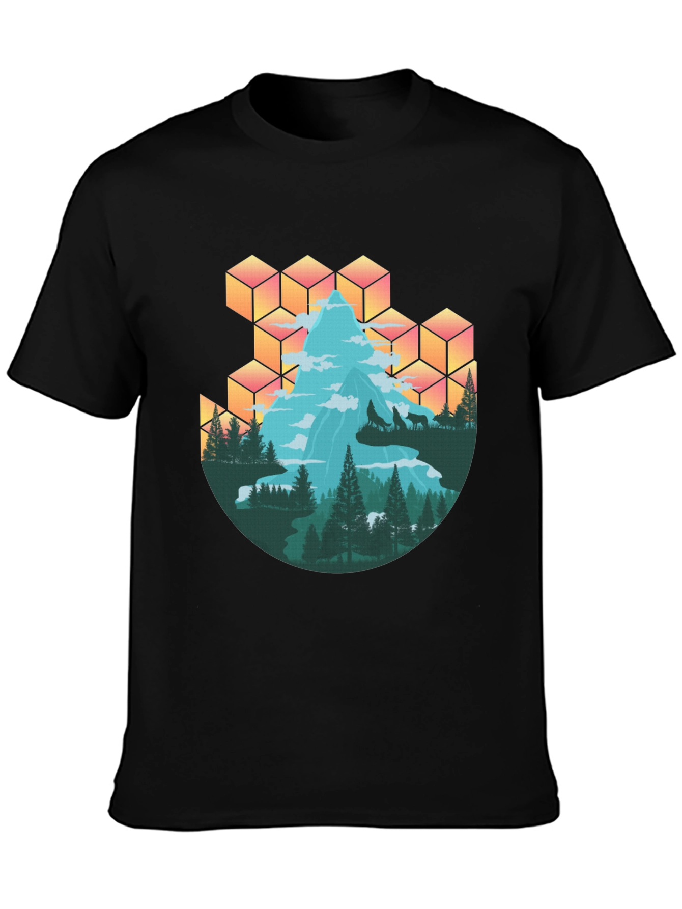Mountain & Wolves Graphic Tee - Nature Lovers T-Shirt