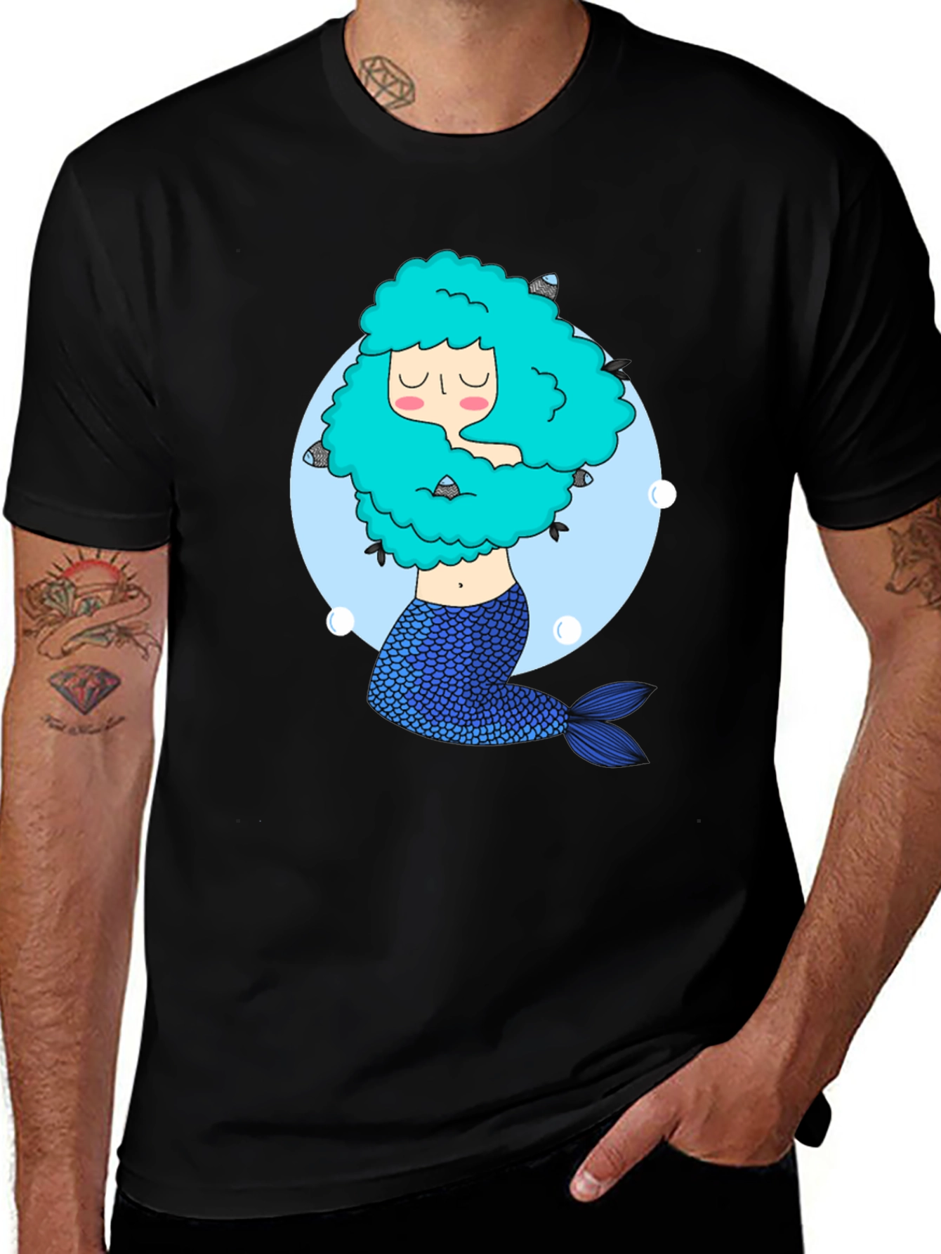 Mermaid Graphic Tee - Unique Black T-Shirt