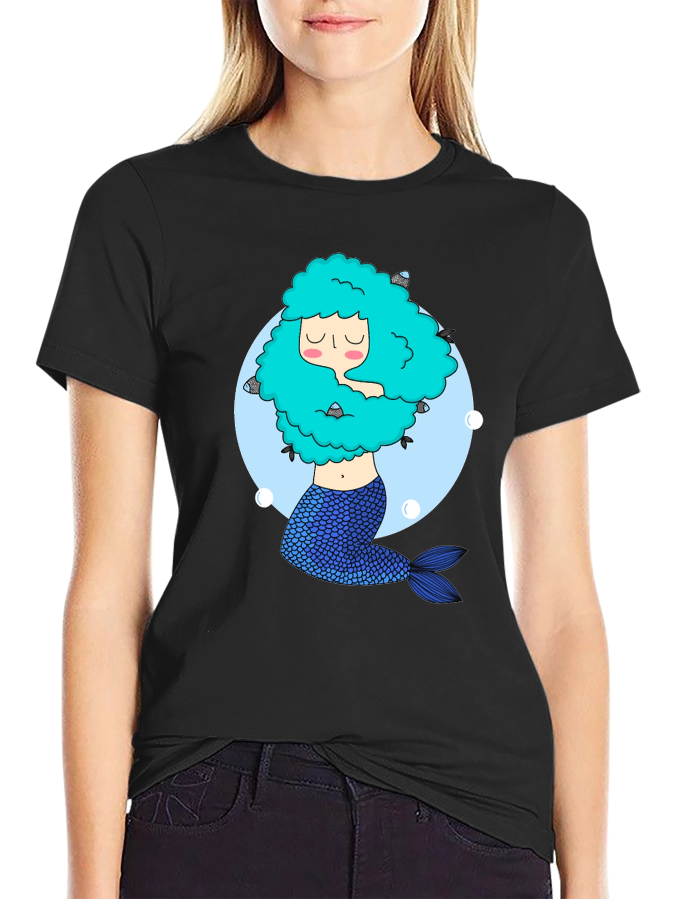 Mermaid Graphic Tee - Unique Black T-Shirt