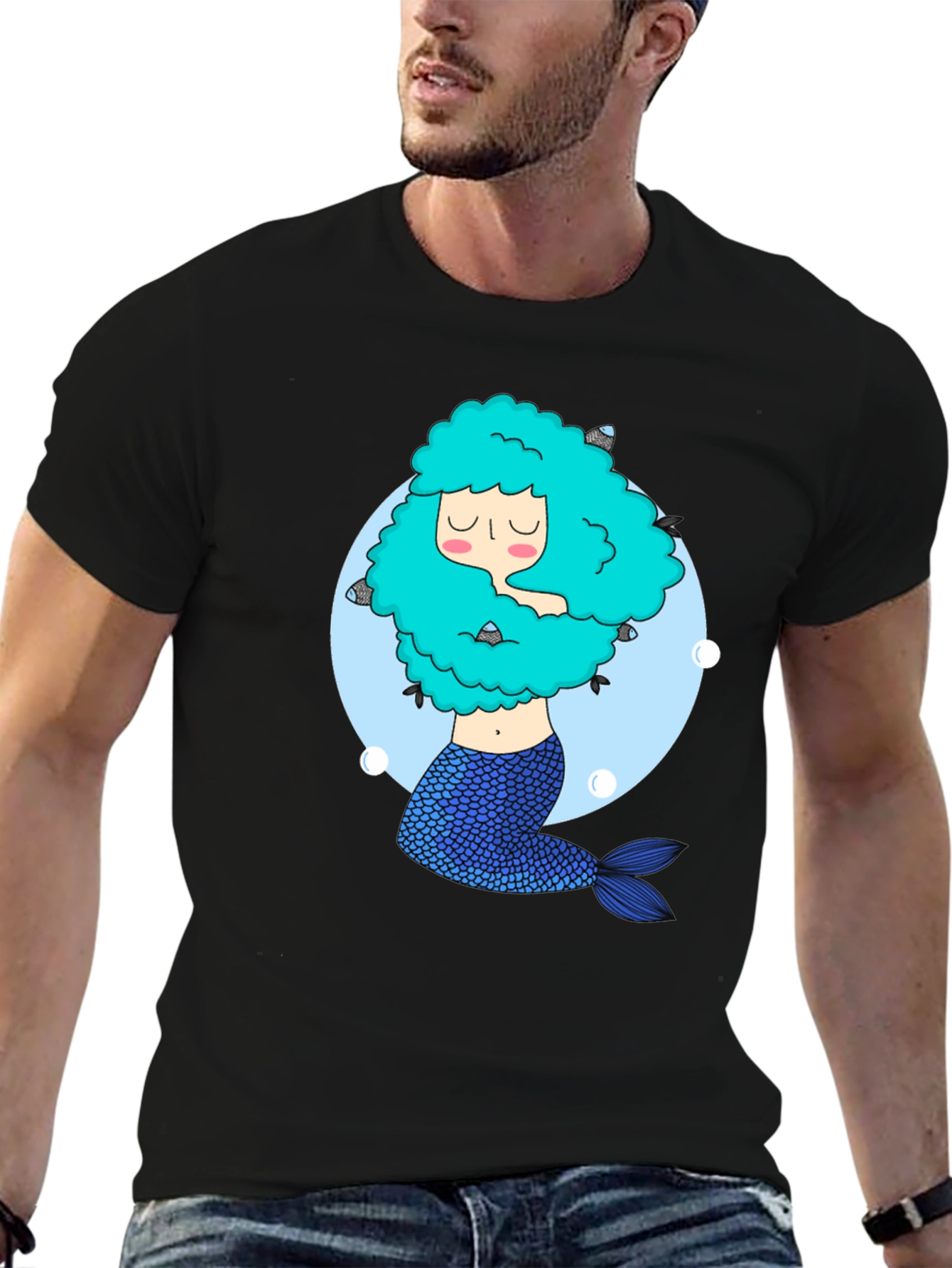 Mermaid Graphic Tee - Unique Black T-Shirt