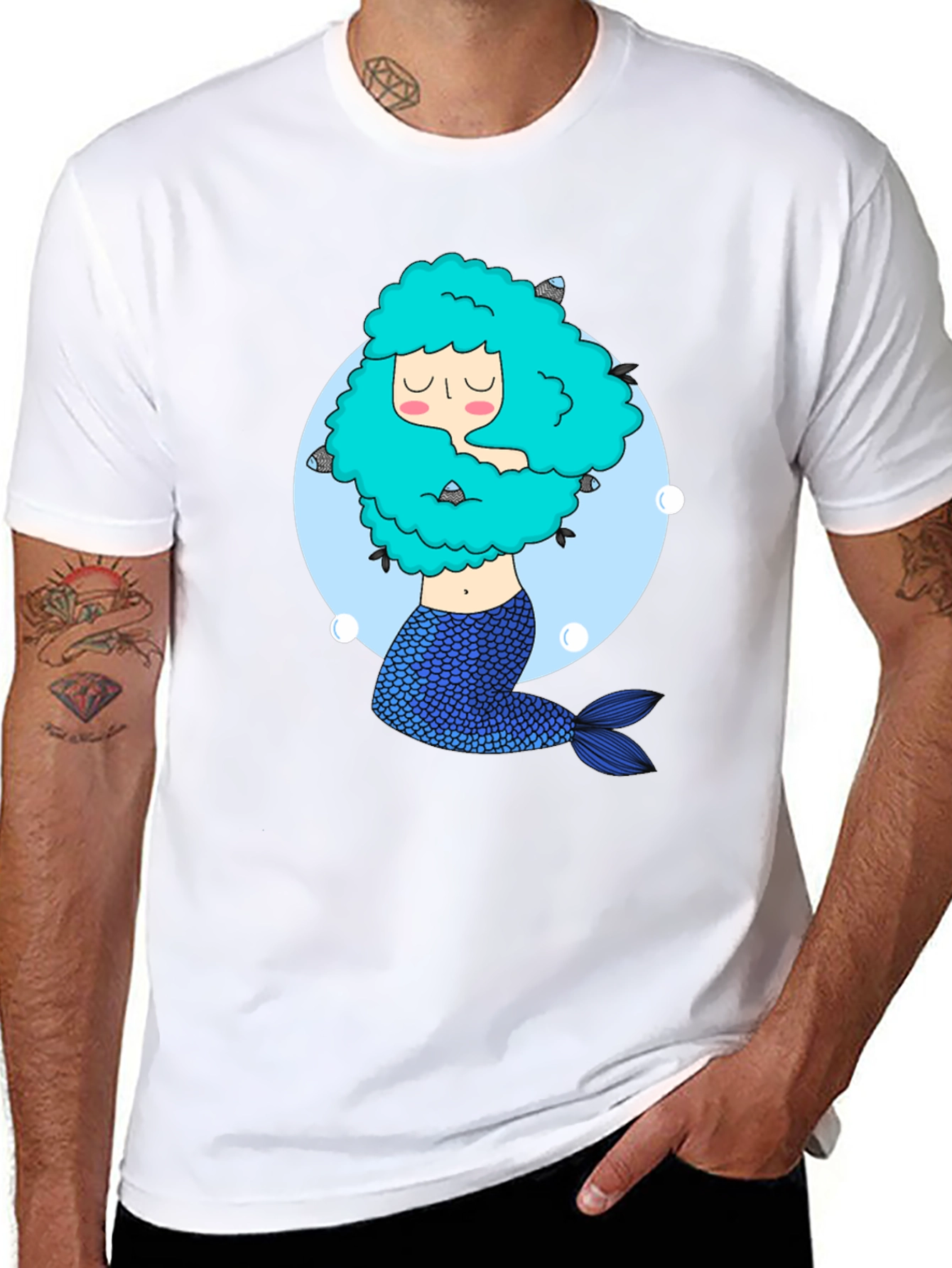 Mermaid Graphic Tee - Unique Black T-Shirt