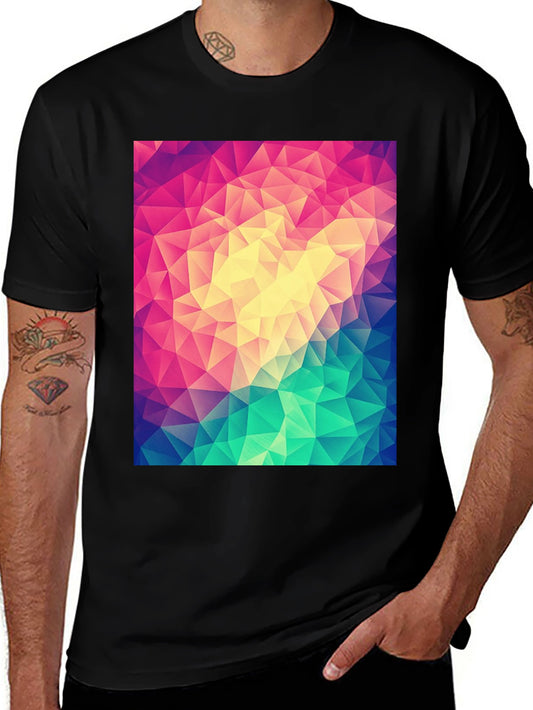 Geometric Triangle Pattern Graphic Tee - Vivid Colors