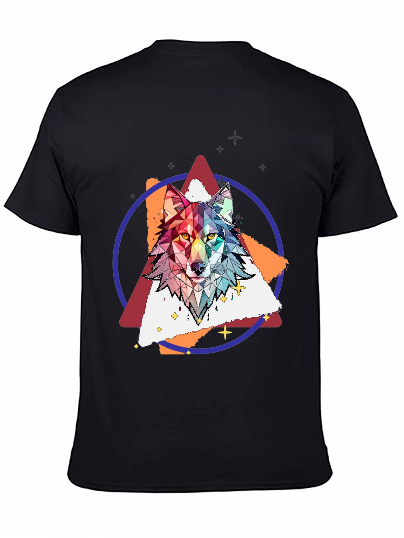 Geometric Wolf Graphic Print Tee - Stylish Mens T-Shirt