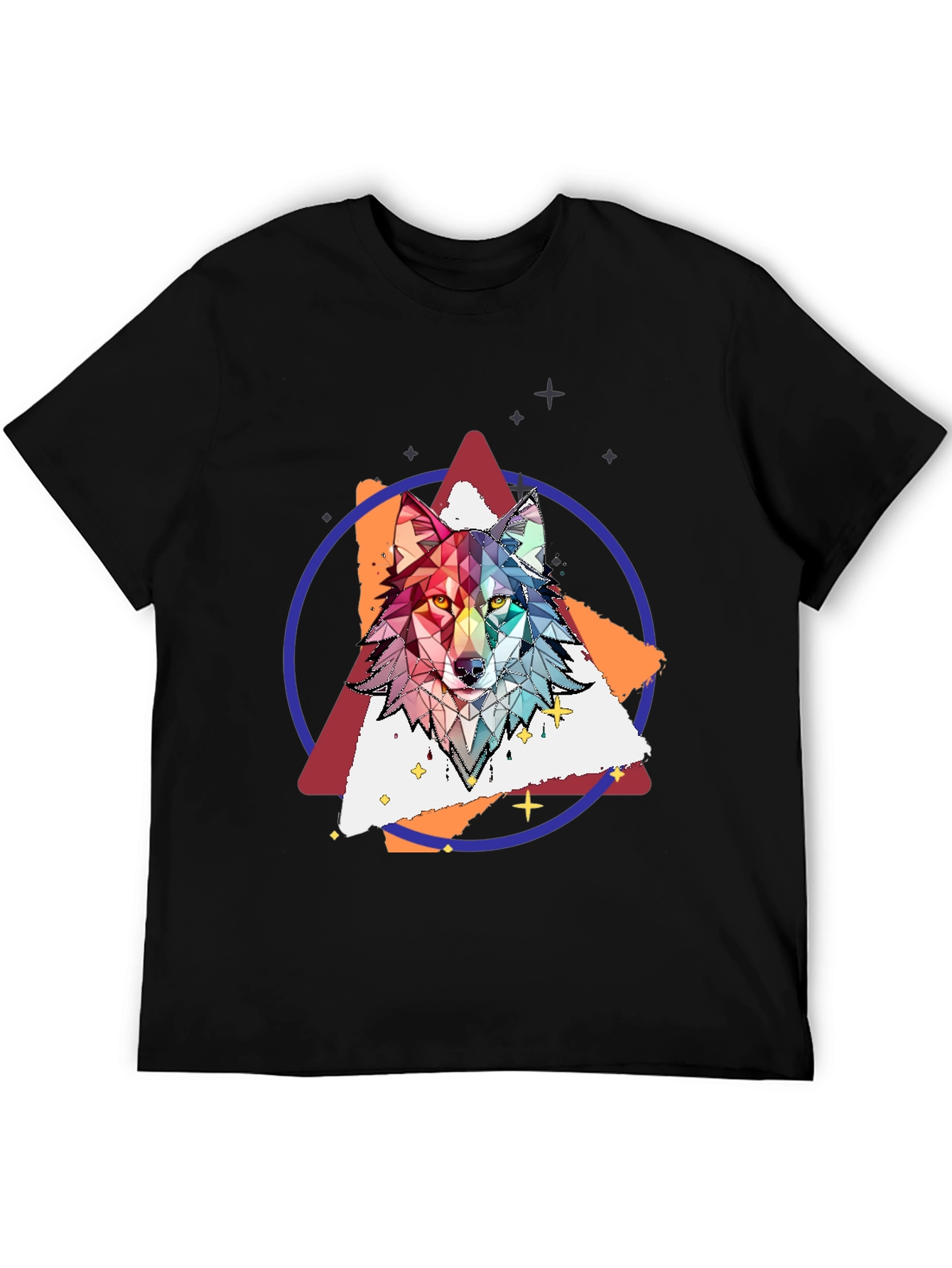 Geometric Wolf Graphic Print Tee - Stylish Mens T-Shirt
