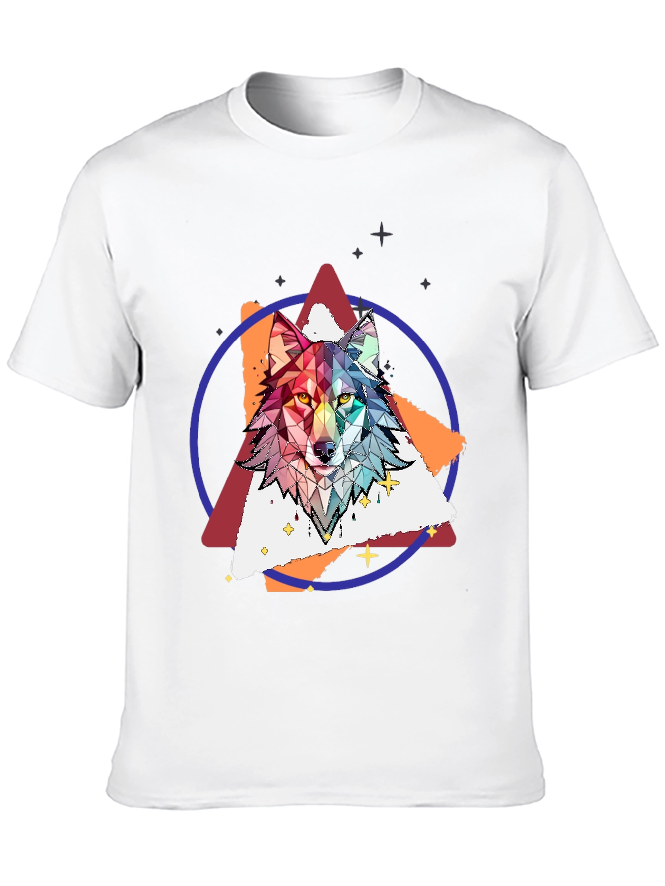 Geometric Wolf Graphic Print Tee - Stylish Mens T-Shirt