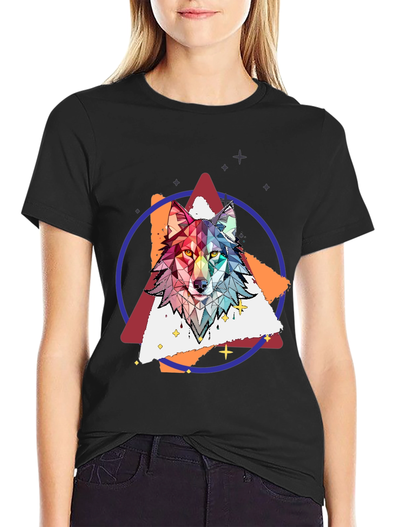 Geometric Wolf Graphic Print Tee - Stylish Mens T-Shirt