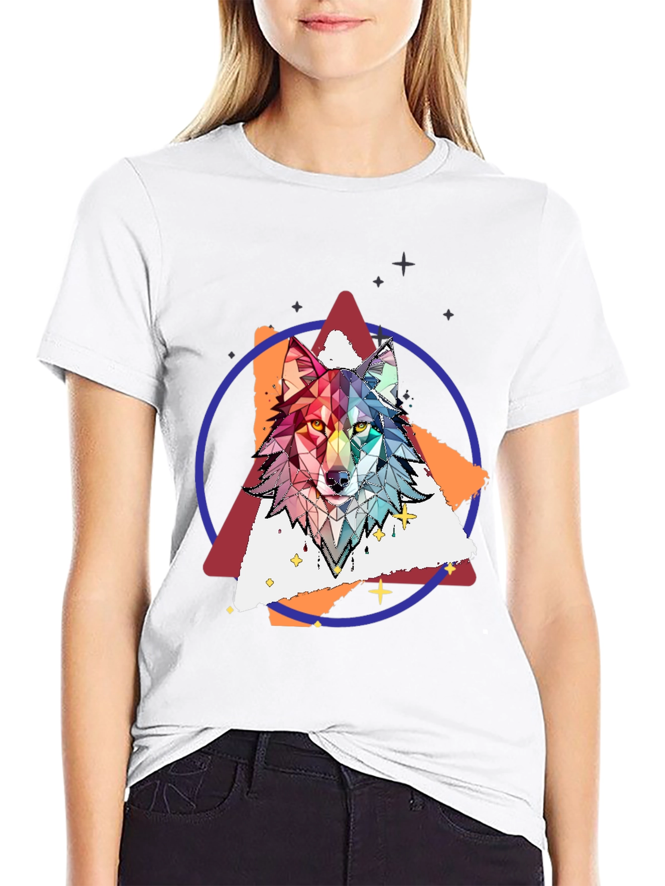 Geometric Wolf Graphic Print Tee - Stylish Mens T-Shirt