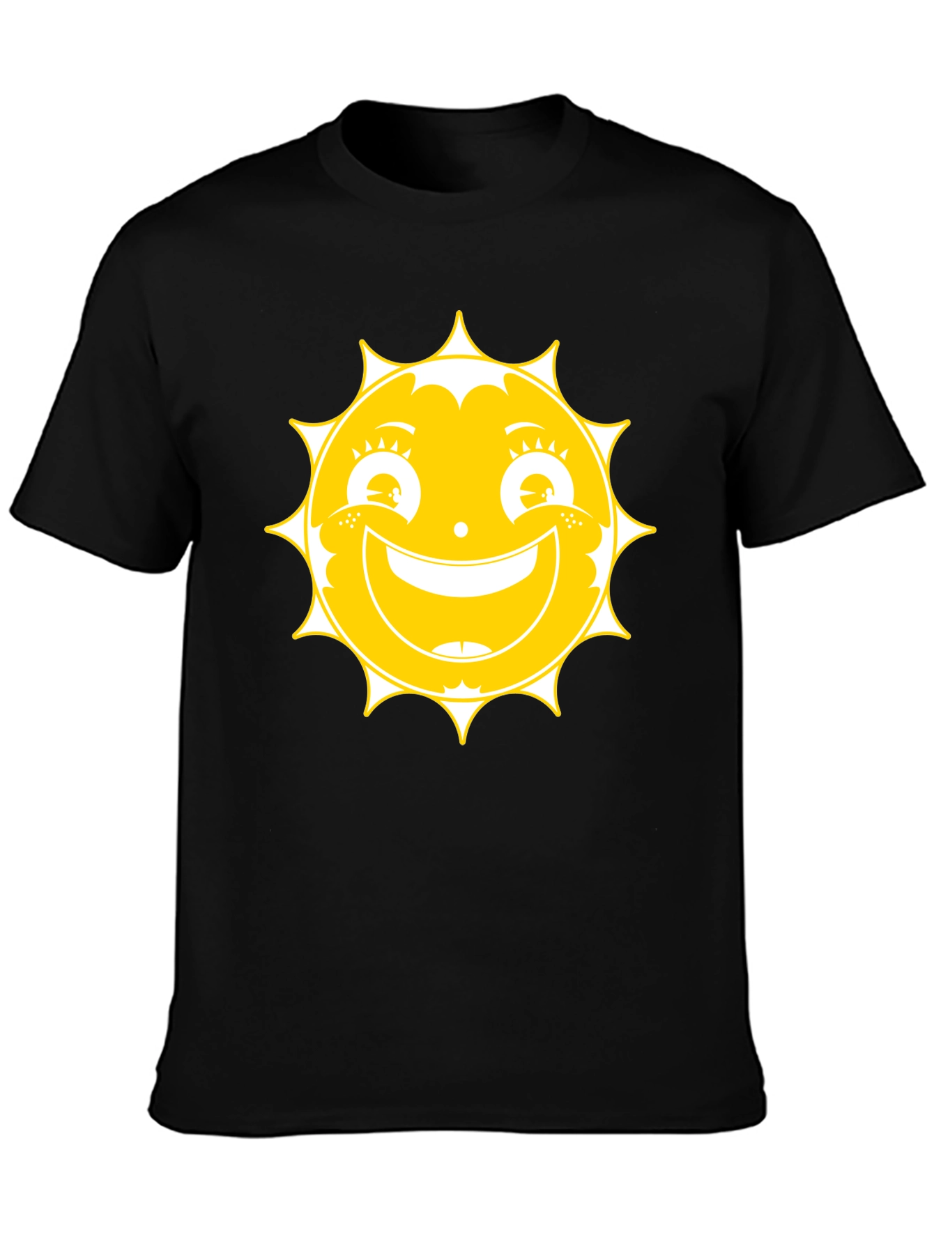 Sunny Face Graphic Tee - Black Cotton T-Shirt