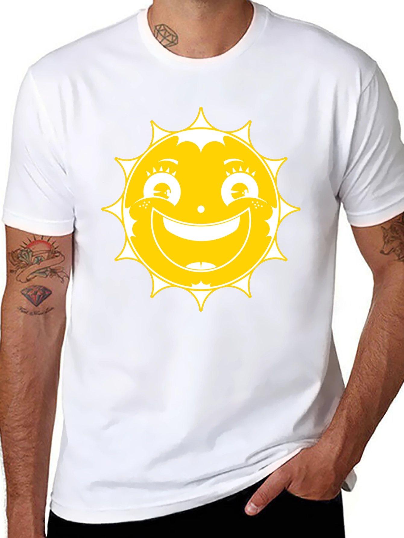 Sunny Face Graphic Tee - Black Cotton T-Shirt