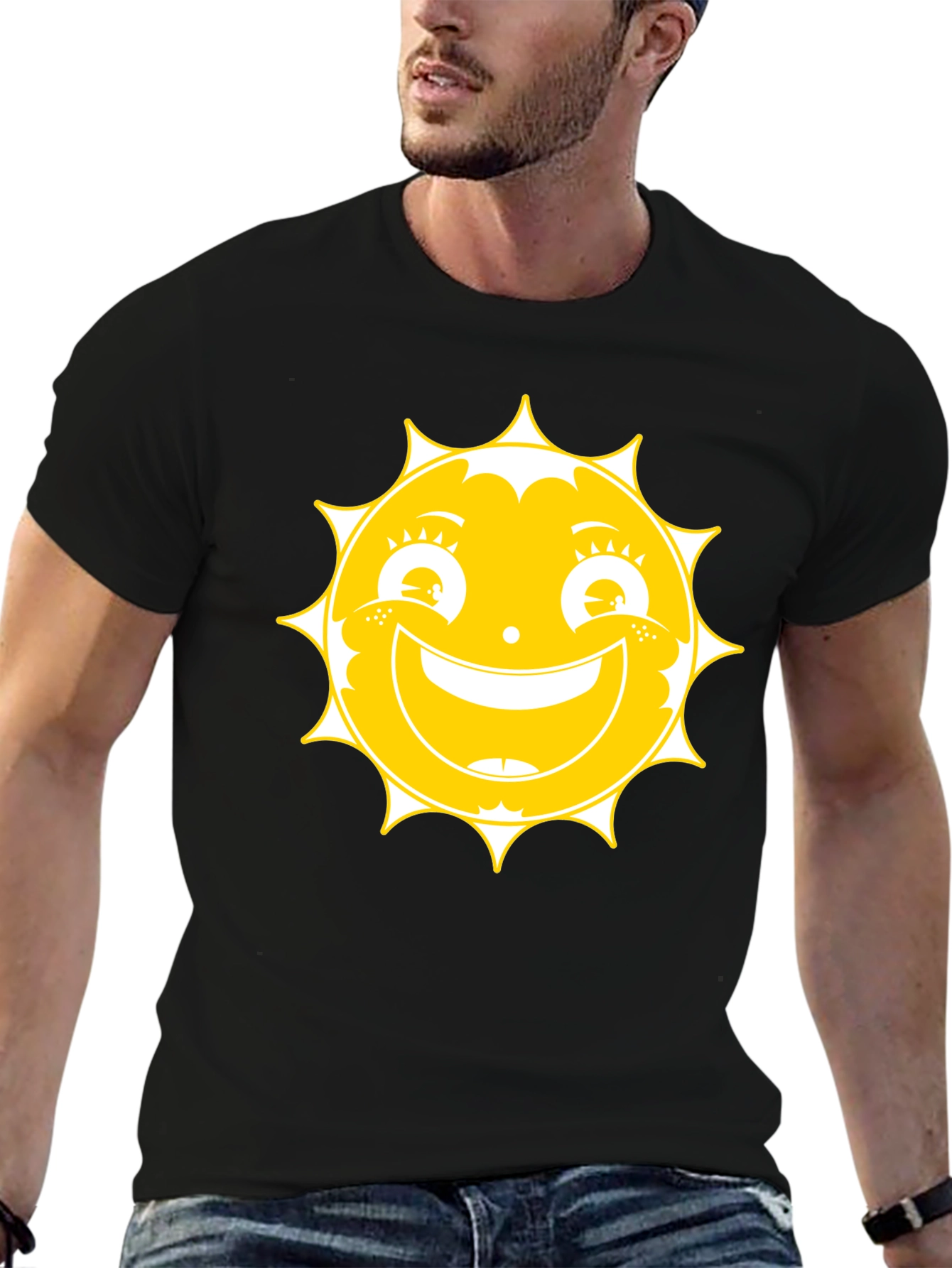 Sunny Face Graphic Tee - Black Cotton T-Shirt