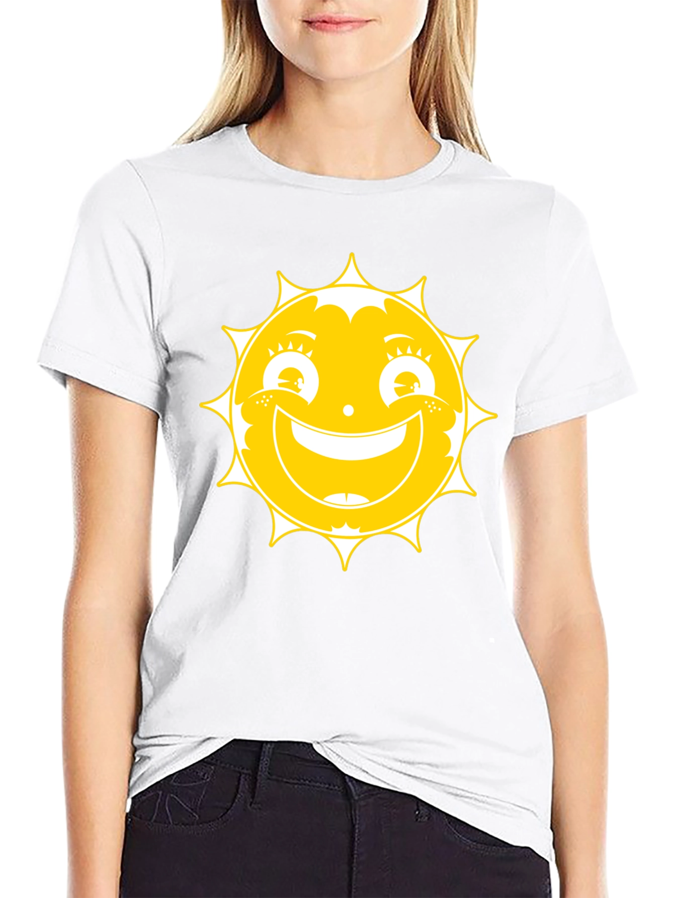 Sunny Face Graphic Tee - Black Cotton T-Shirt