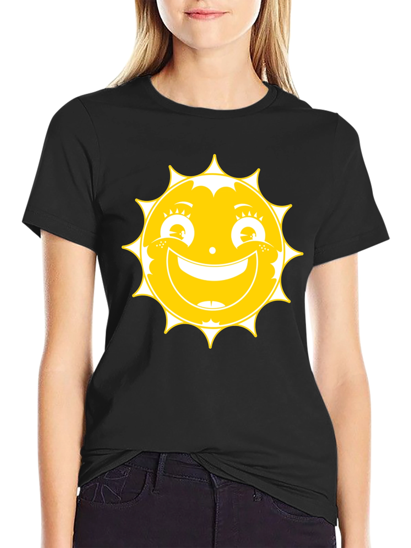 Sunny Face Graphic Tee - Black Cotton T-Shirt