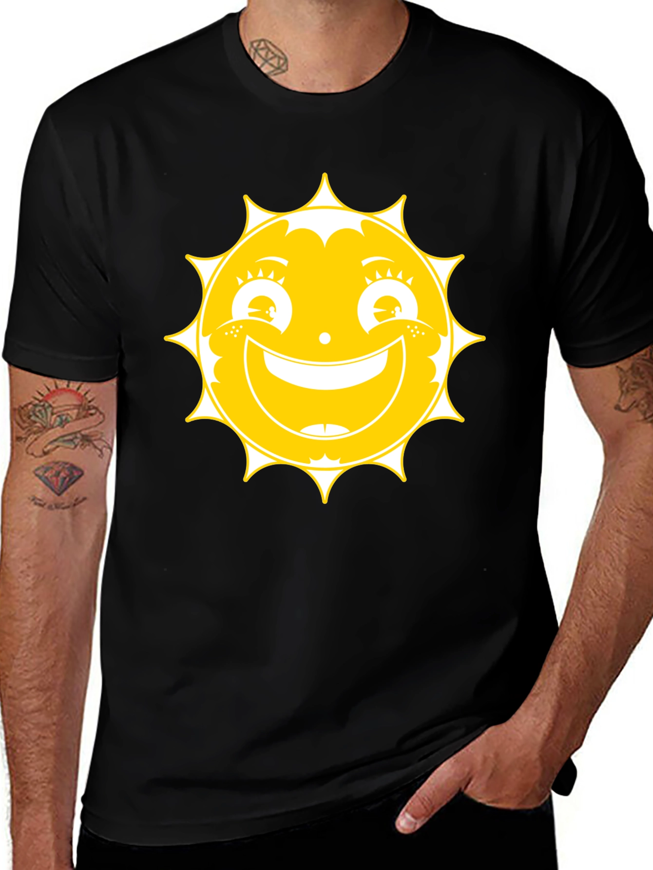 Sunny Face Graphic Tee - Black Cotton T-Shirt