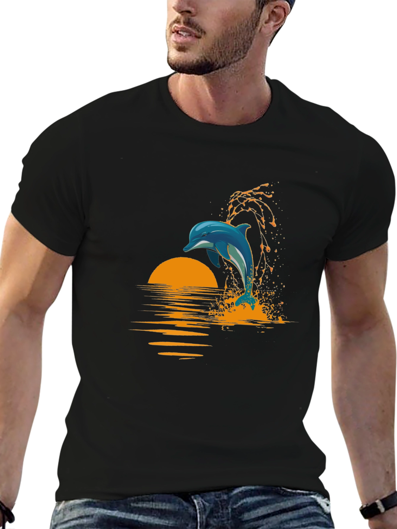 Dolphin Sunset T-Shirt - Black Graphic Tee