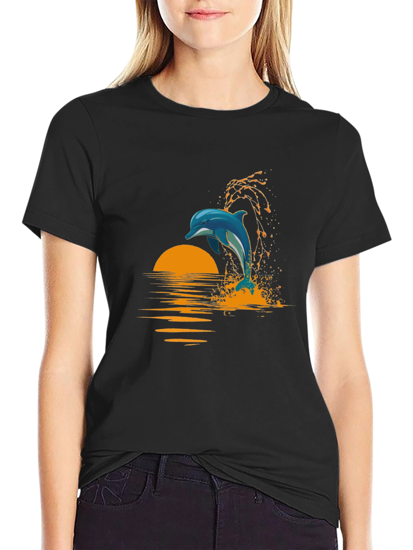 Dolphin Sunset T-Shirt - Black Graphic Tee