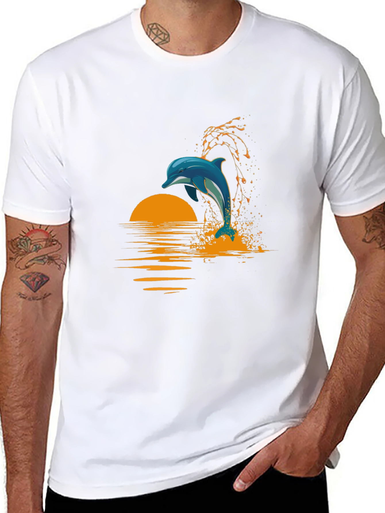 Dolphin Sunset T-Shirt - Black Graphic Tee
