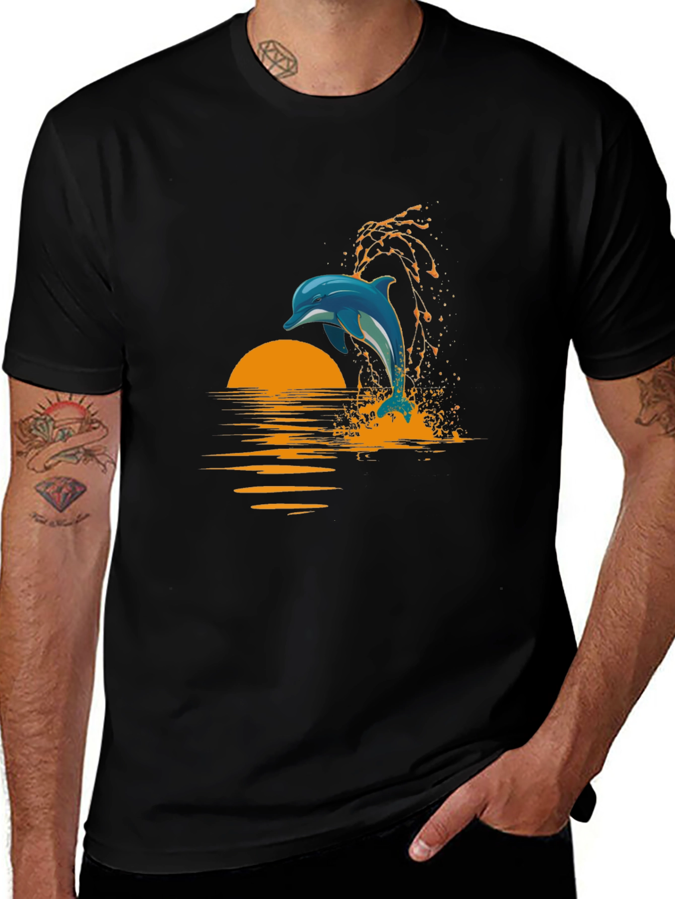 Dolphin Sunset T-Shirt - Black Graphic Tee