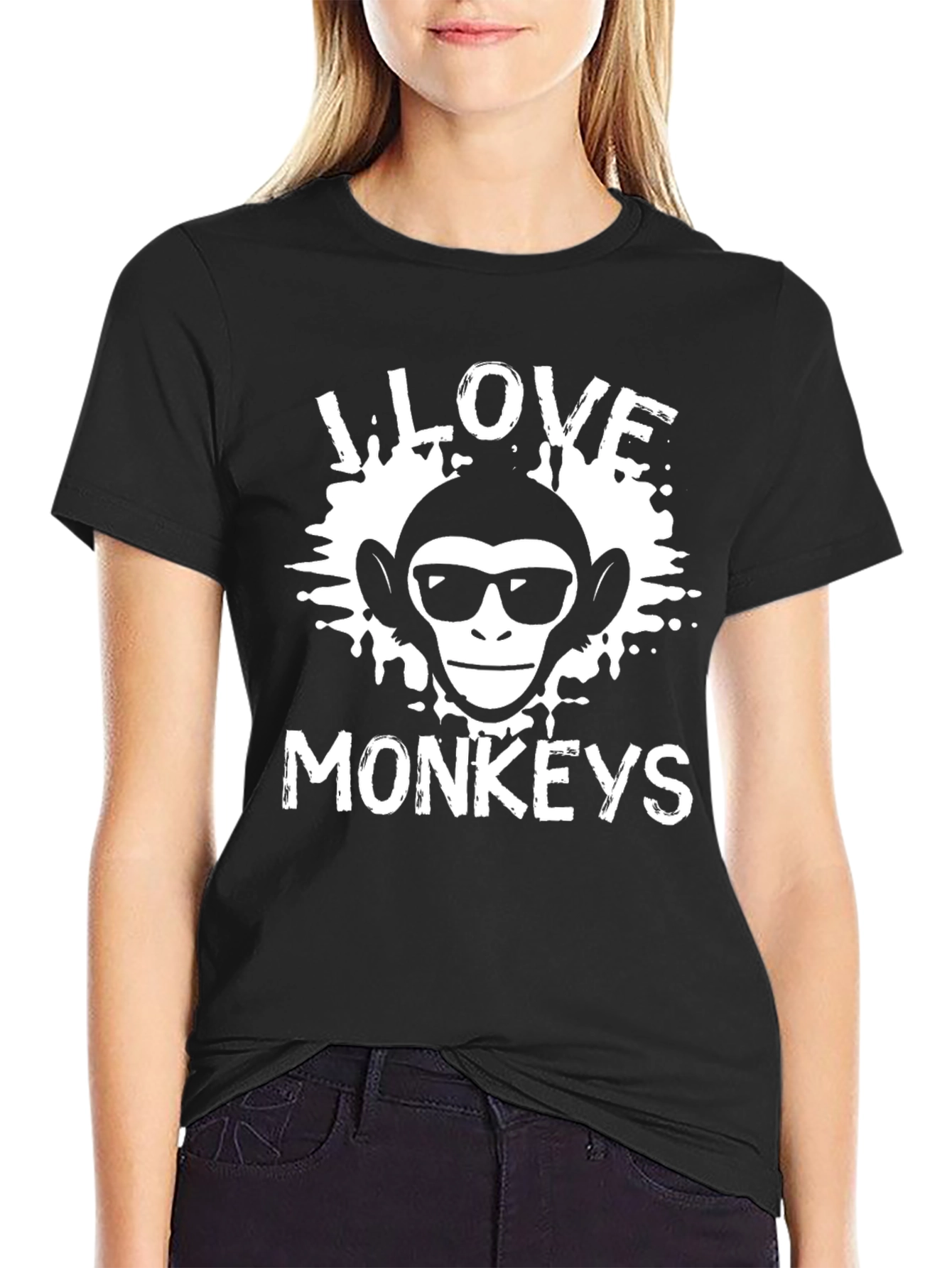 I Love Monkeys T-Shirt Black Cotton Graphic Tee