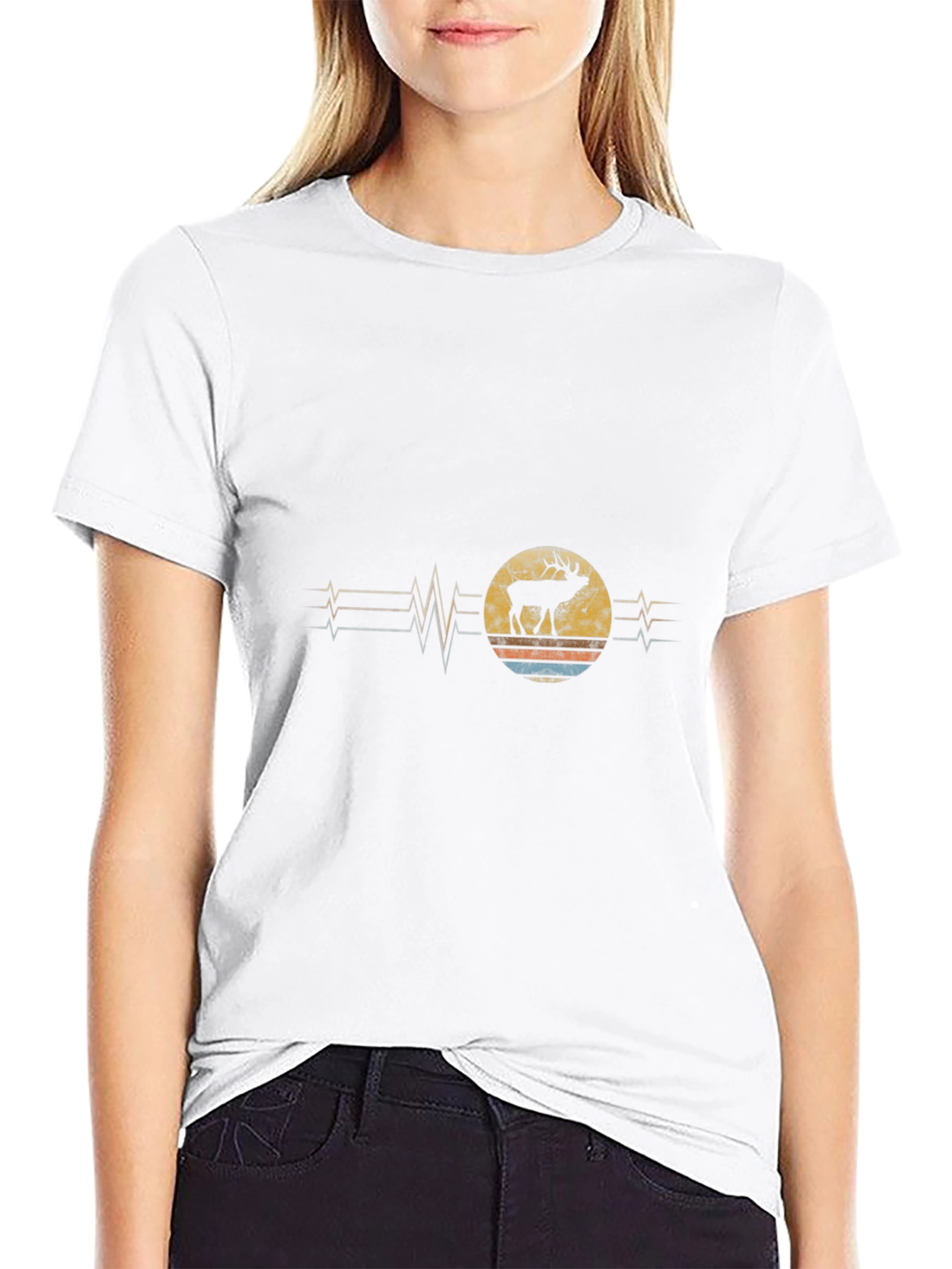Retro Moose Heartbeat Black T-Shirt