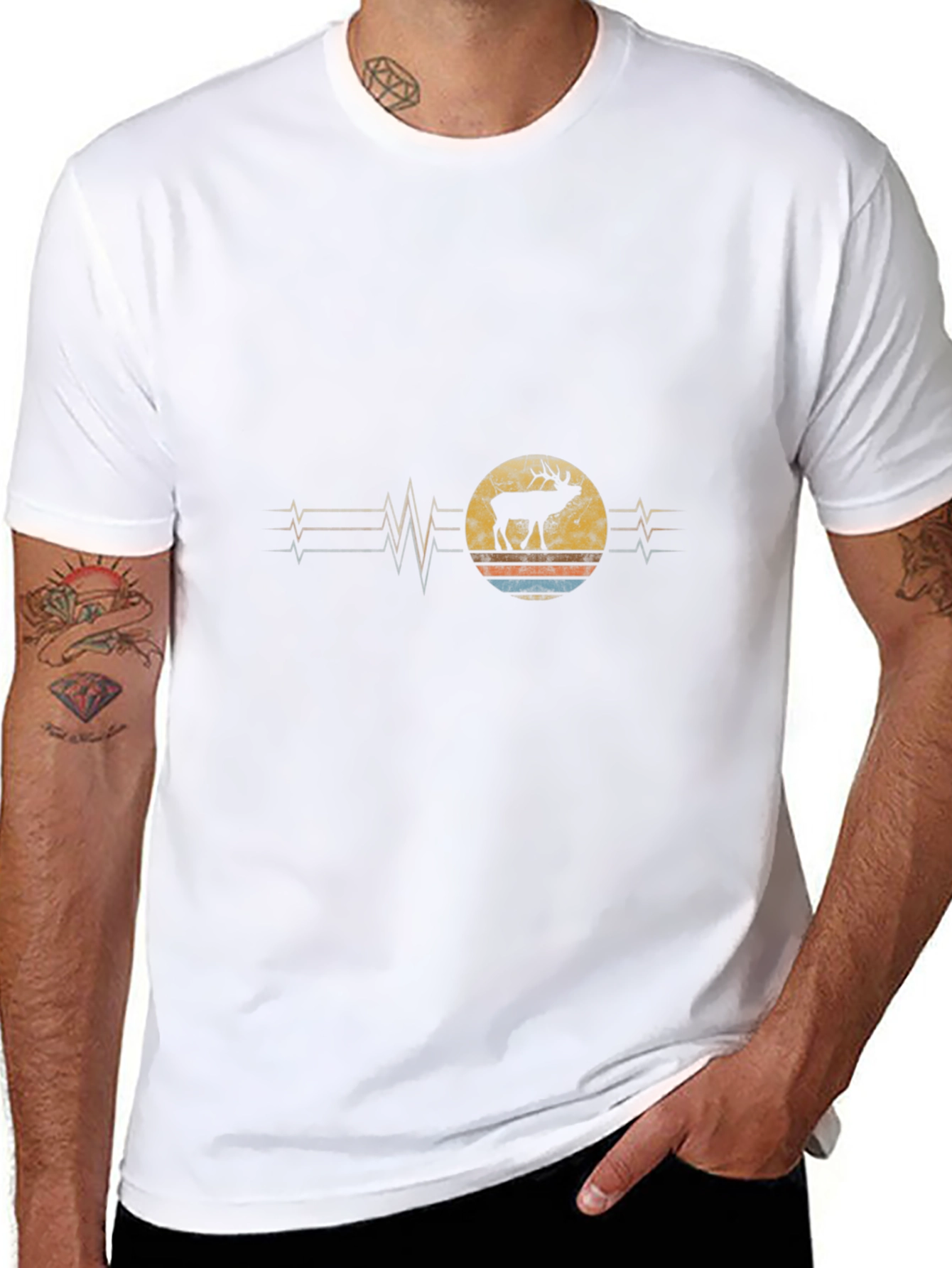 Retro Moose Heartbeat Black T-Shirt