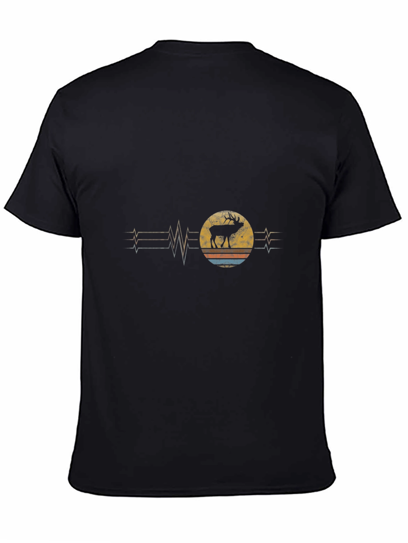 Retro Moose Heartbeat Black T-Shirt