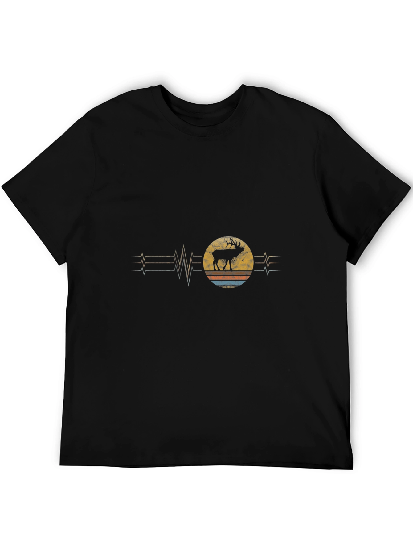 Retro Moose Heartbeat Black T-Shirt