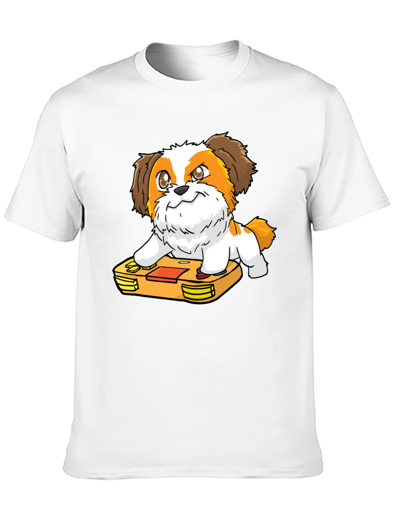 Cartoon Dog on Retro Game Console Black T-Shirt